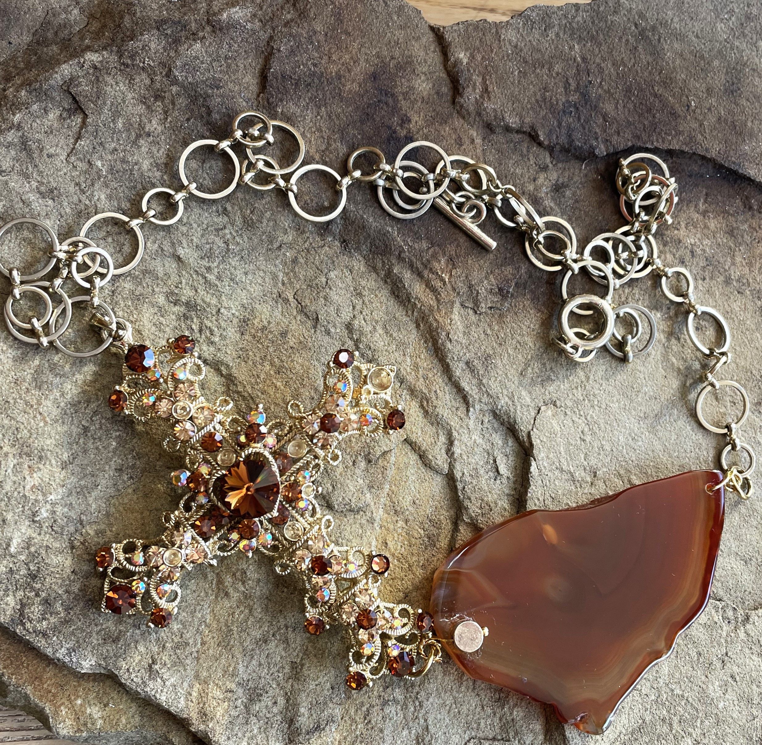 Other Gothic Vintage Cross & Agate Statement Necklace Size ONE SIZE - 4 Thumbnail