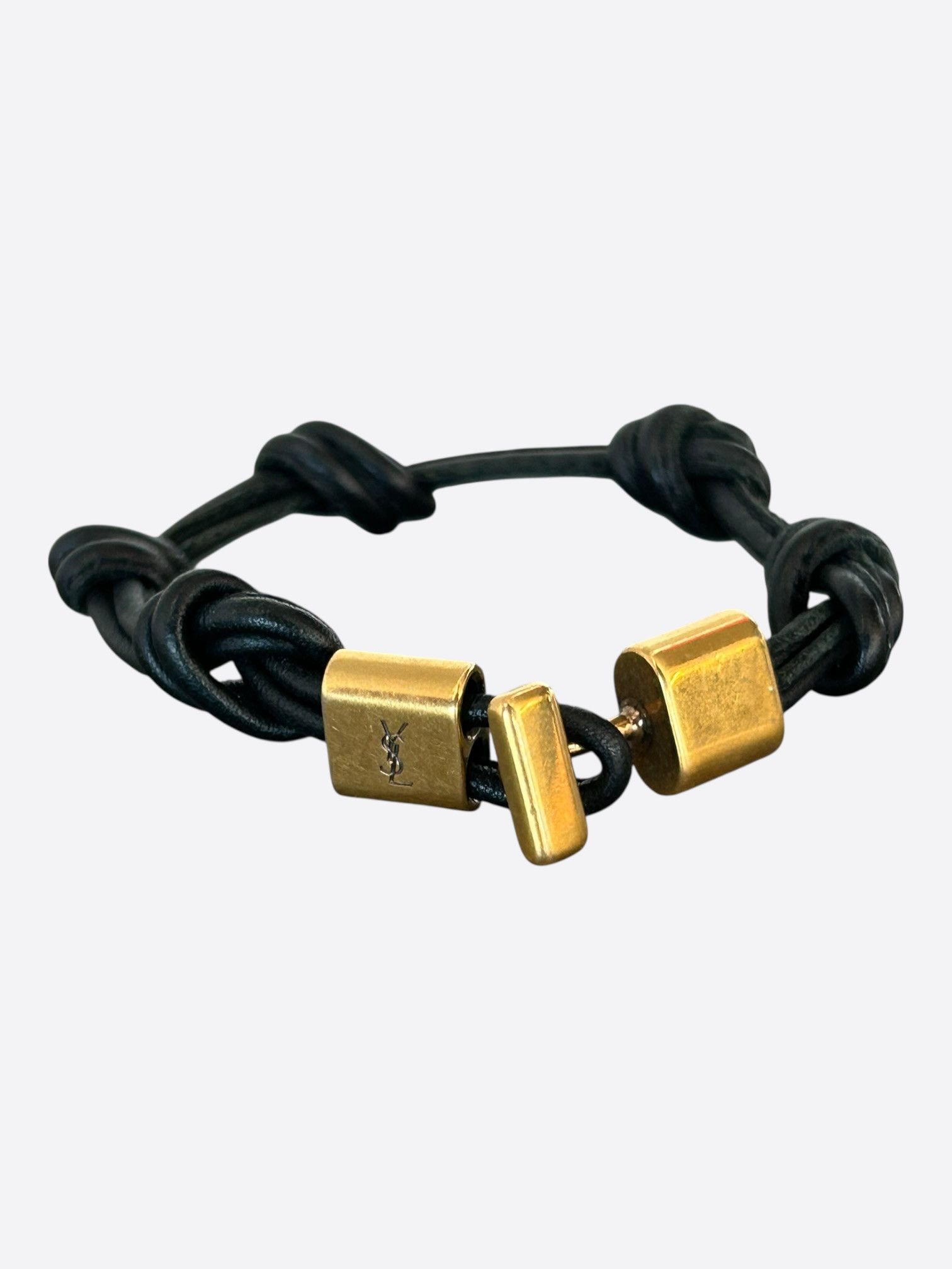 Saint Laurent Paris Saint Laurent Black & Gold Knot Leather Bracelet Size ONE SIZE - 1 Thumbnail