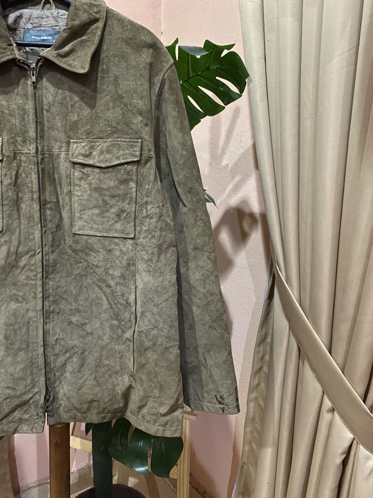 Pull & Bear Vintage Pull & Bear Olive Green Suede Leather Jacket Size US L / EU 52-54 / 3 - 4 Thumbnail