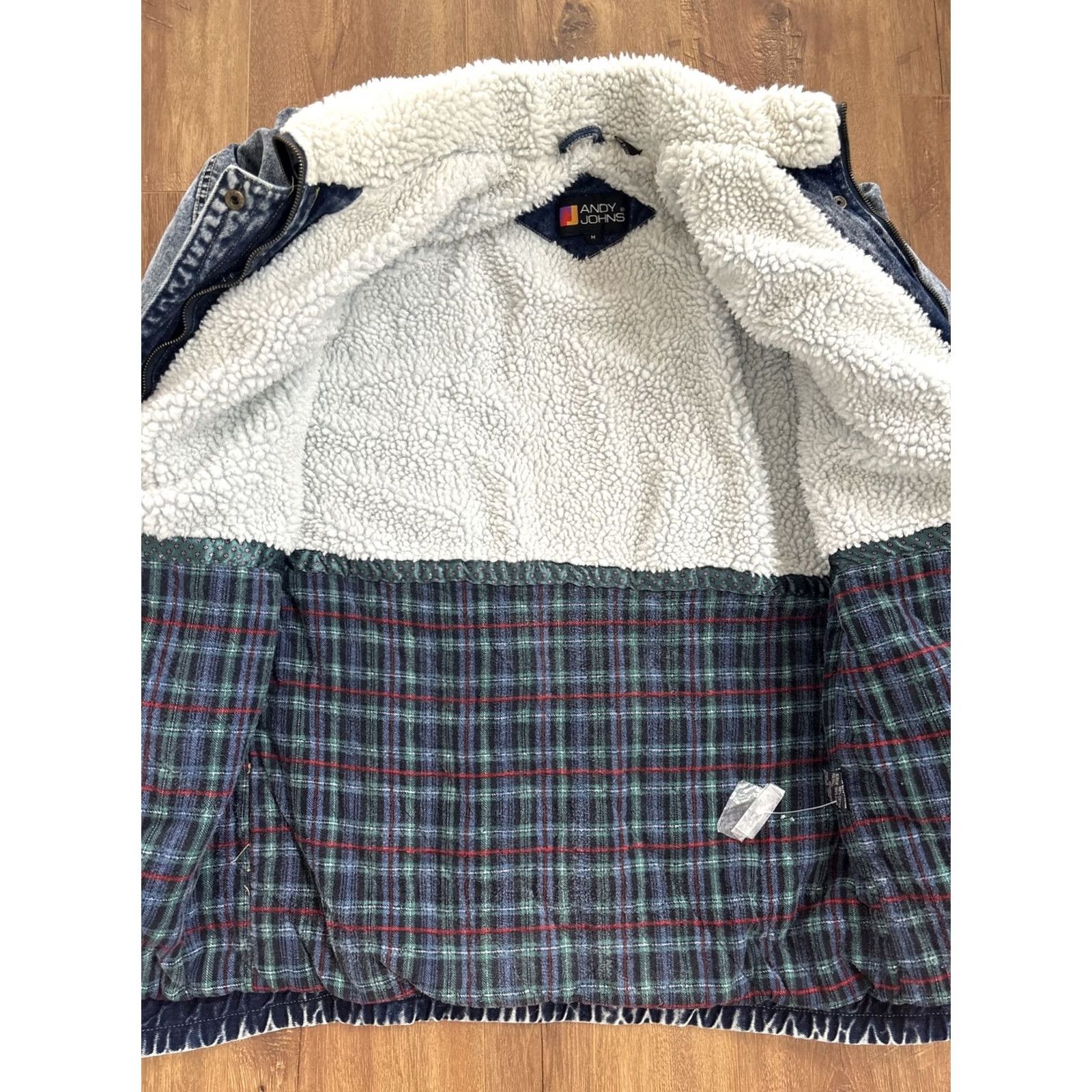 Denime VINTAGE 80s Acid Wash Long Denim Jean Sherpa Jacket Womens Medium Andy Johns Vtg Denim Sherpa Lined 30" Long 20" Pit to Pit Womens Size 32" / US 10 / IT 46 - 5 Thumbnail