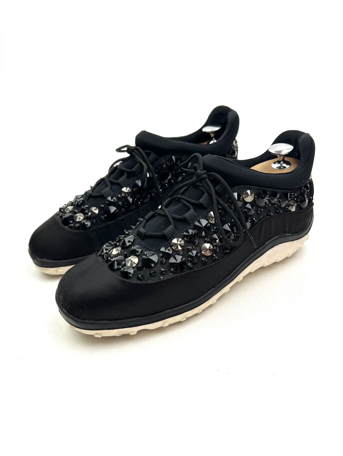 image of Miu Miu x Prada Elastic Sneakers With Astro Crystals in Black, Women's (Size 8)