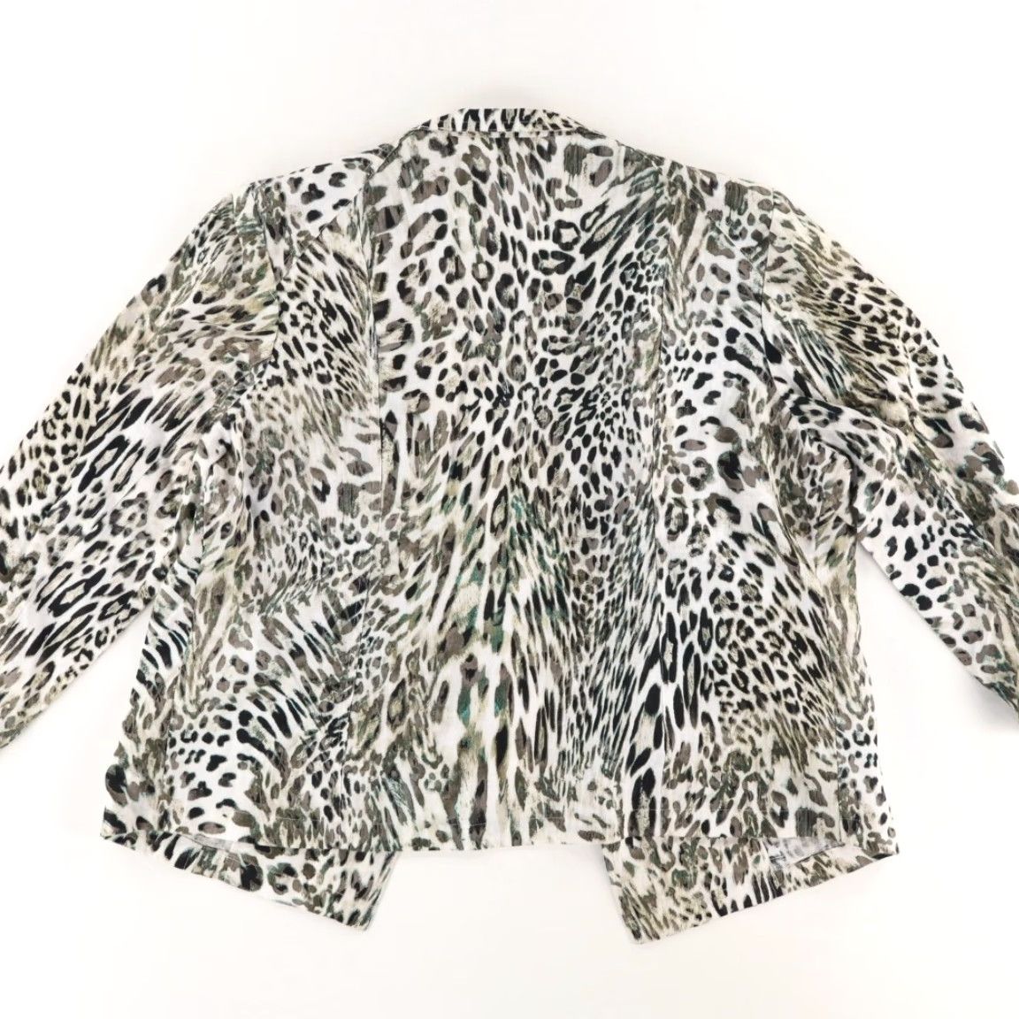 Vintage Chicos Jacket Women's White Leopard Print Open Front Linen 3 Size XS / US 0-2 / IT 36-38 - 4 Thumbnail