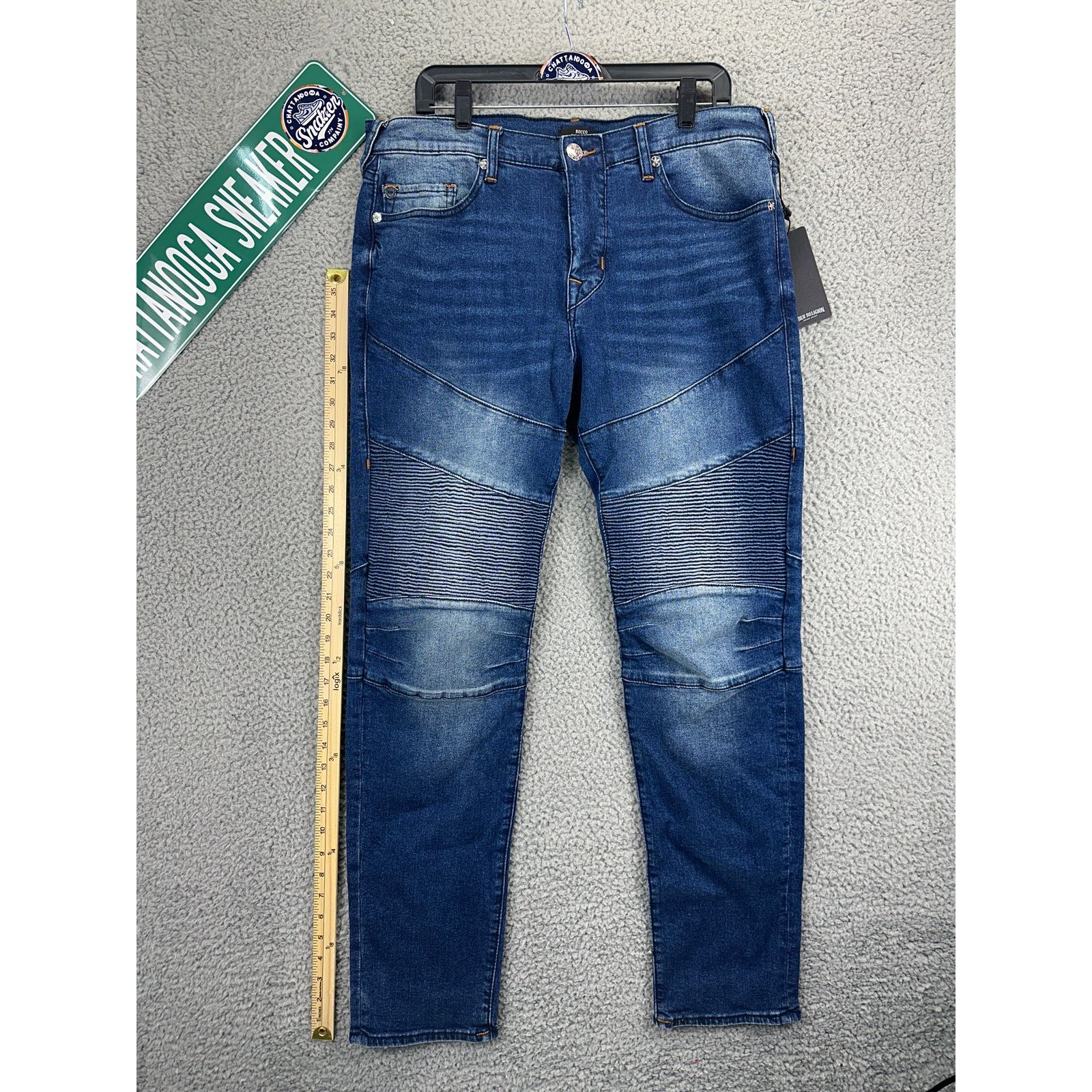 True Religion Rocco Relaxed Skinny Moto Jeans Mens 34 X 32