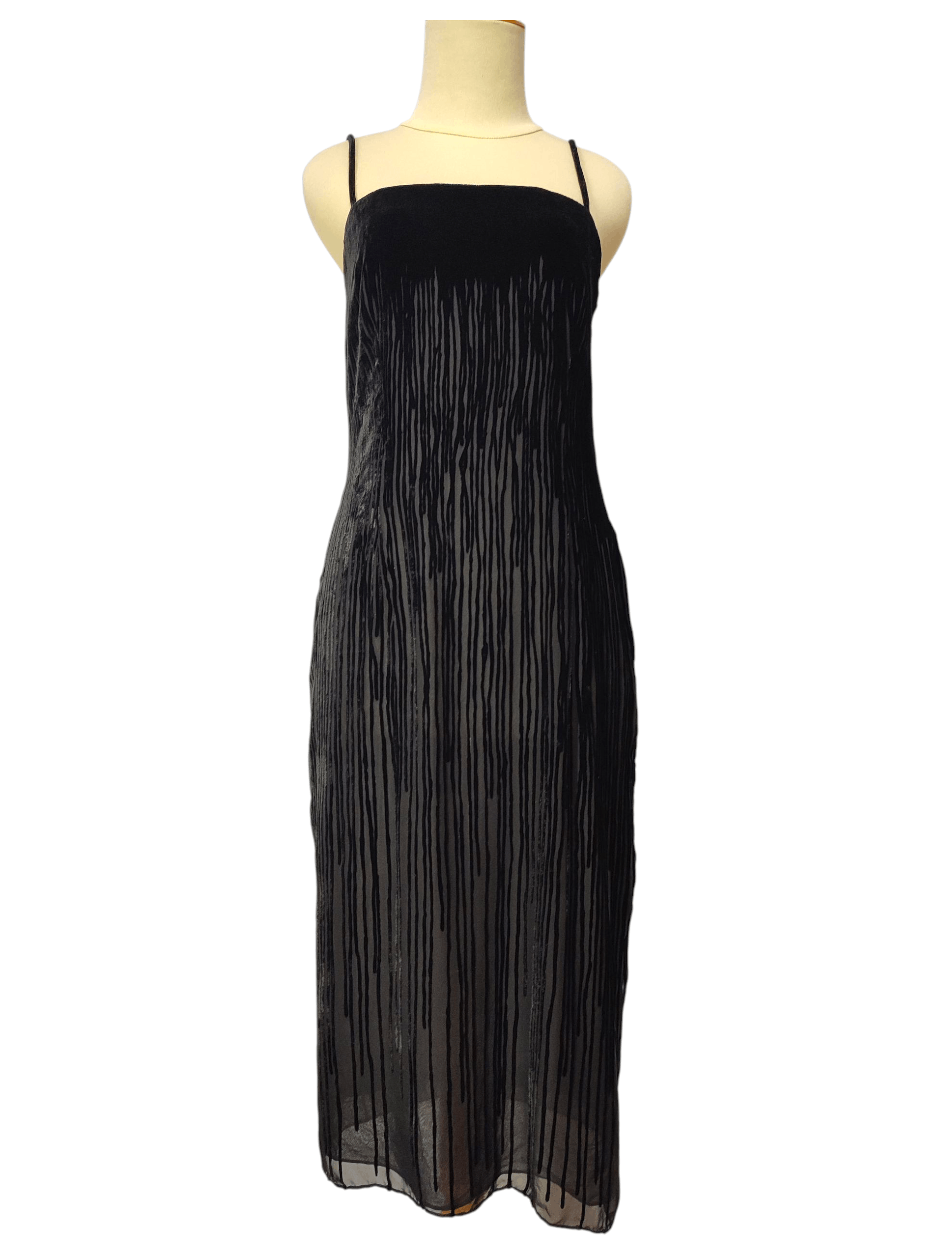 1990s Anne Klein- Minimalist Burnout Velvet Slip Maxi Dress