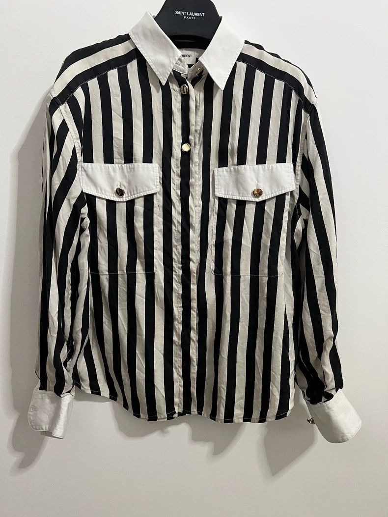 Saint Laurent Paris Saint laurent paris Black and white striped silk shirt 2506 Size XXS / US 00 / IT 34 - 1 Thumbnail