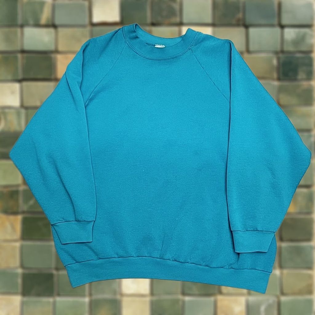 Fruit Of The Loom VINTAGE Fruit of the Loom Sweatshirt Raglan Womens 2XL Teal Crew Neck Fleece Cotton Polyester Pullover USA 80s 90s Womens Size XXL / US 16-18 / IT 52-54 - 1 Thumbnail