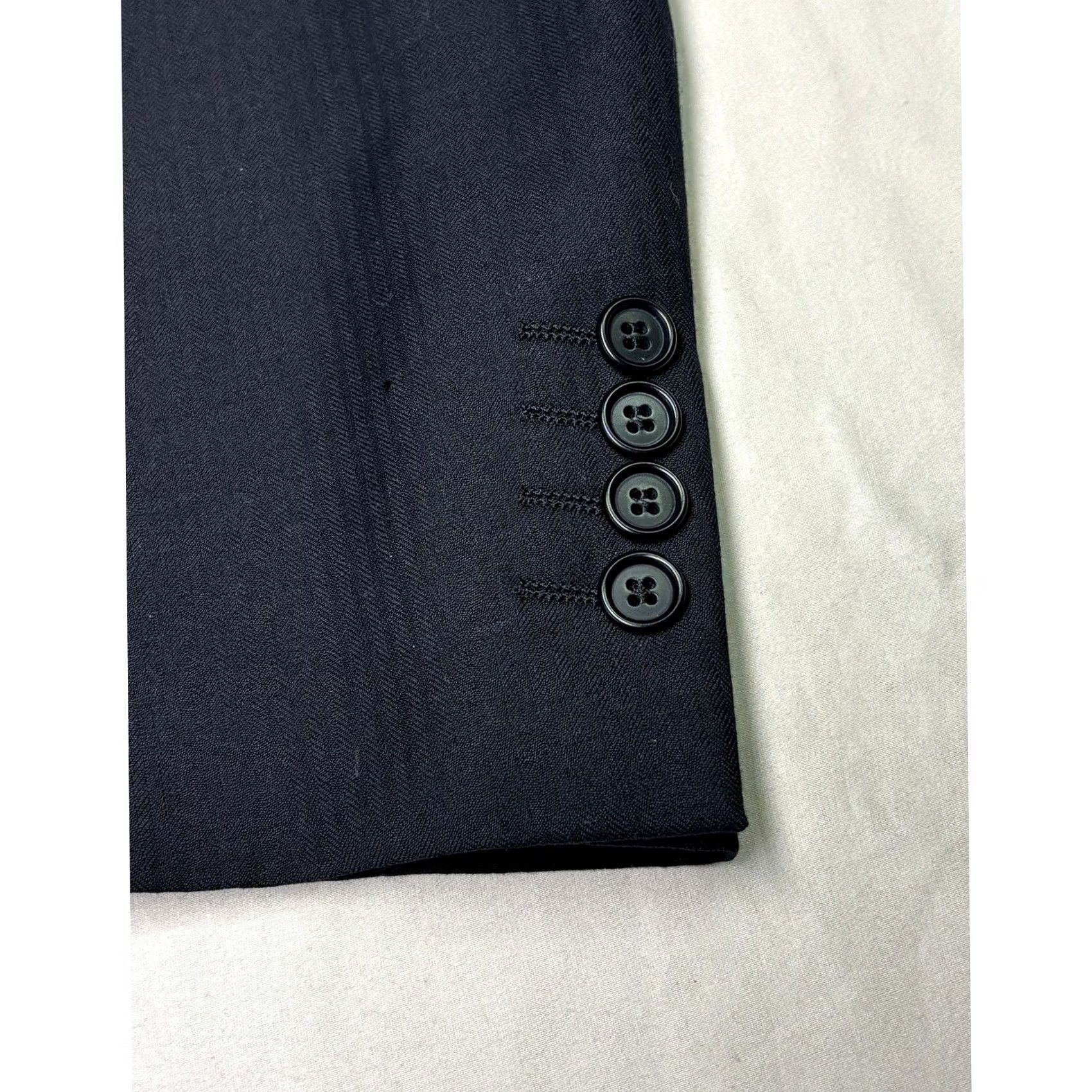 Vintage Gianni Orvietto Blazer Jacket Black Wool 40 R Single-Breasted Notch Lapel 3-Button Vintage No Mens Style 2 Piece Italy Italian Super 120's Herringbone Size 40R - 3 Thumbnail