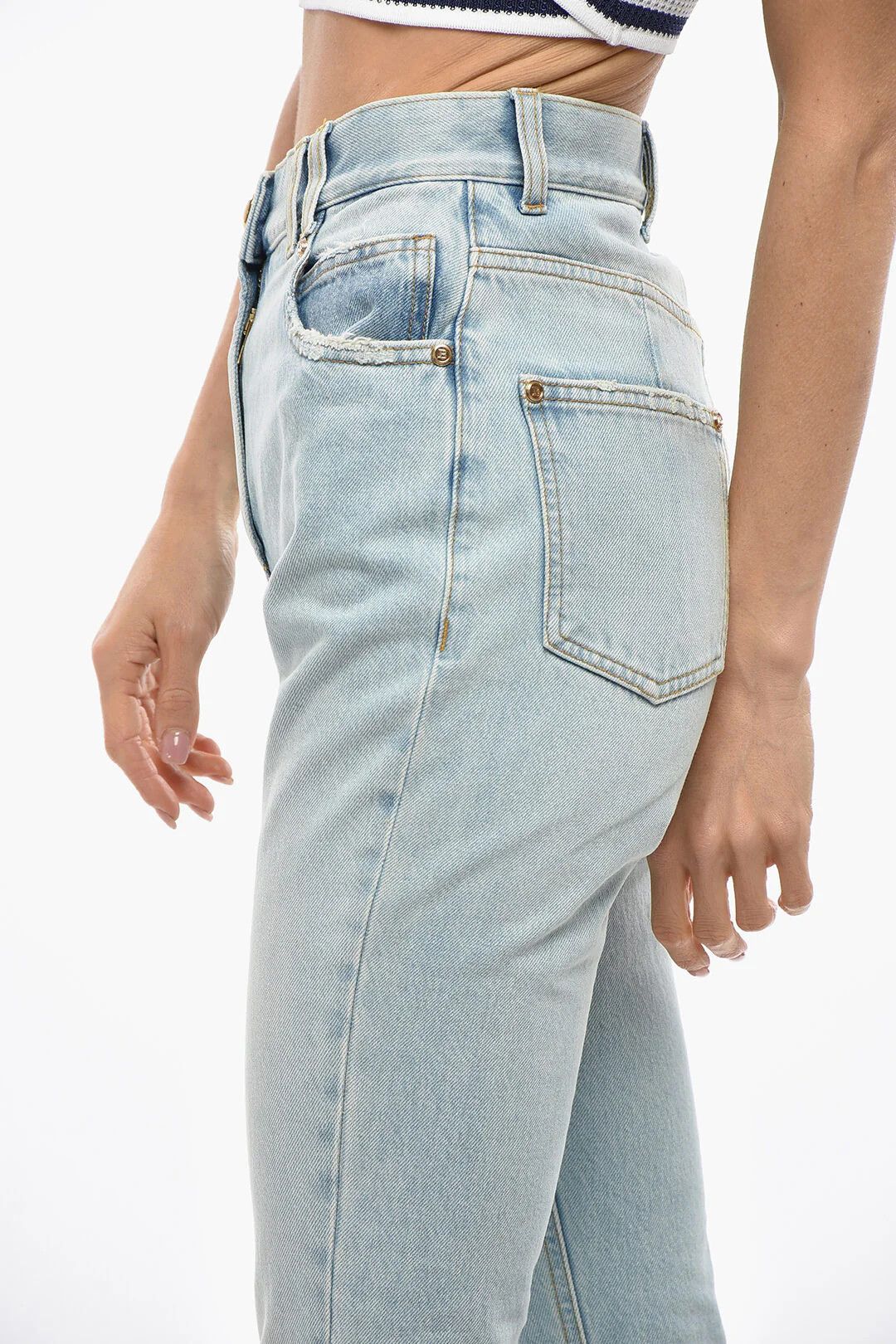 Balmain og1mm0326 Light-Wash Denim Bootcut Jeans in Light Blue Size 38" / US 16 / IT 52 - 2 Thumbnail
