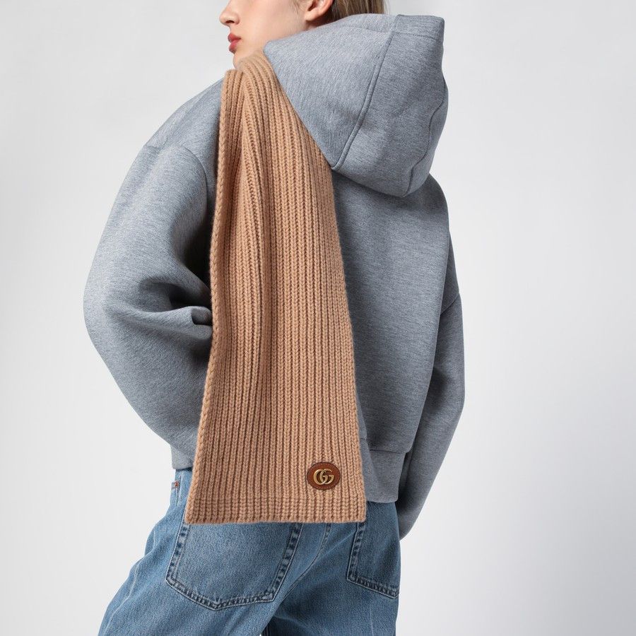 Gucci o1d2blof0824 Size: OS / Cashmere Scarf With Logo in Camel Size ONE SIZE - 2 Thumbnail