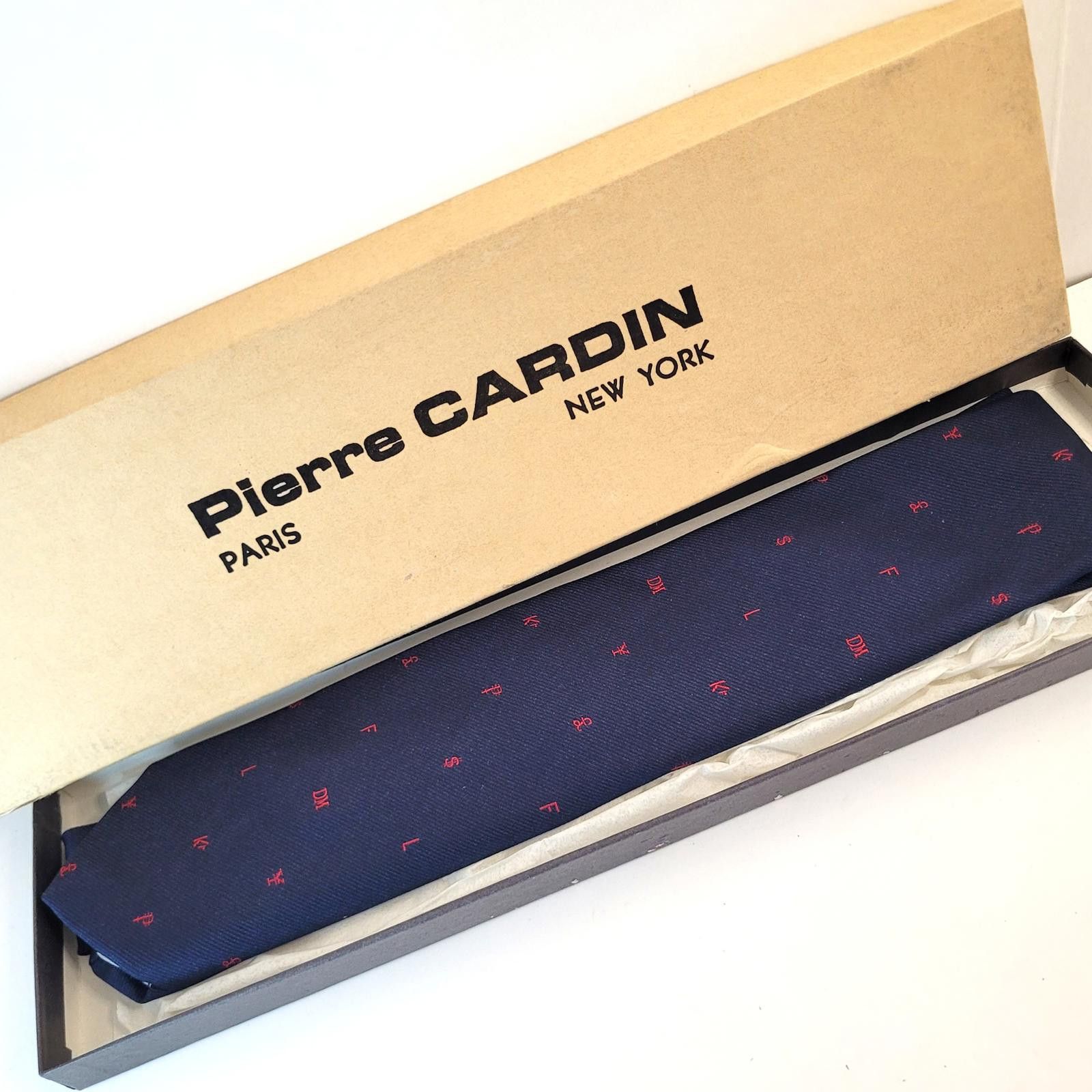 Pierre Cardin Pierre Cardin Silk Necktie Navy w/Red Currency Symbols & Box Size ONE SIZE - 1 Thumbnail