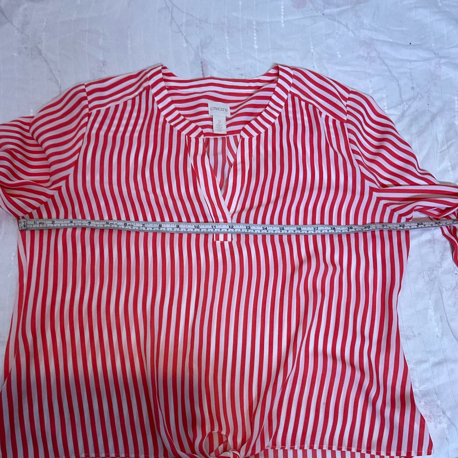 Chicos Chicos Blouse Womens Size 2 Large Coral White Stripe Size L / US 10 / IT 46 - 4 Thumbnail