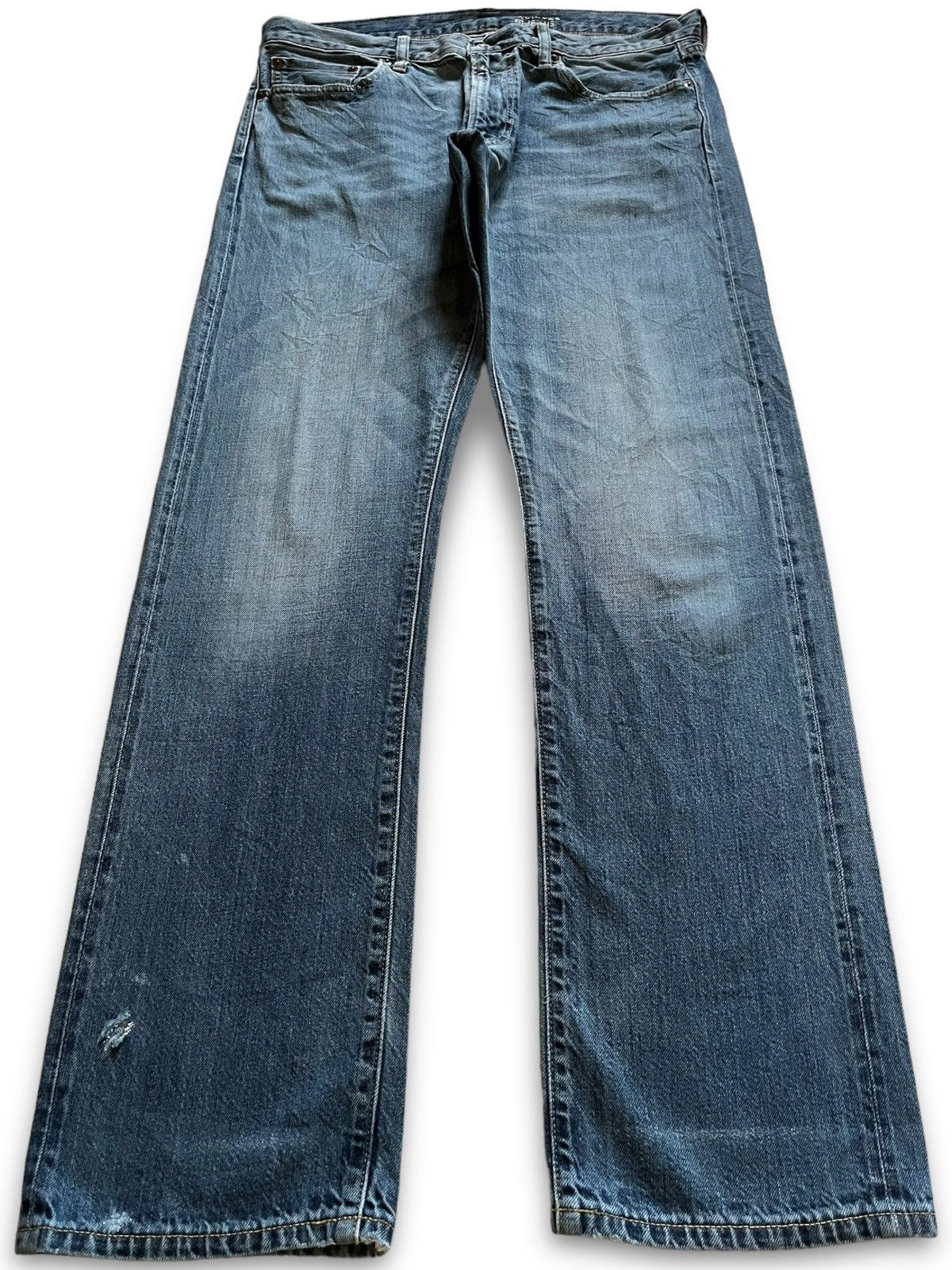 Japanese Brand × Uniqlo Vintage Japanese Uniqlo Selvedge Distressed Loose Blue Jeans Size US 35 - 2 Thumbnail