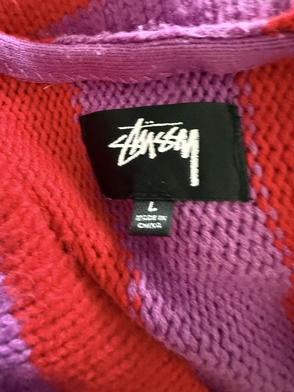 Stussy Pink & Red Stripe Cardigan Size US L / EU 52-54 / 3 - 6 Thumbnail