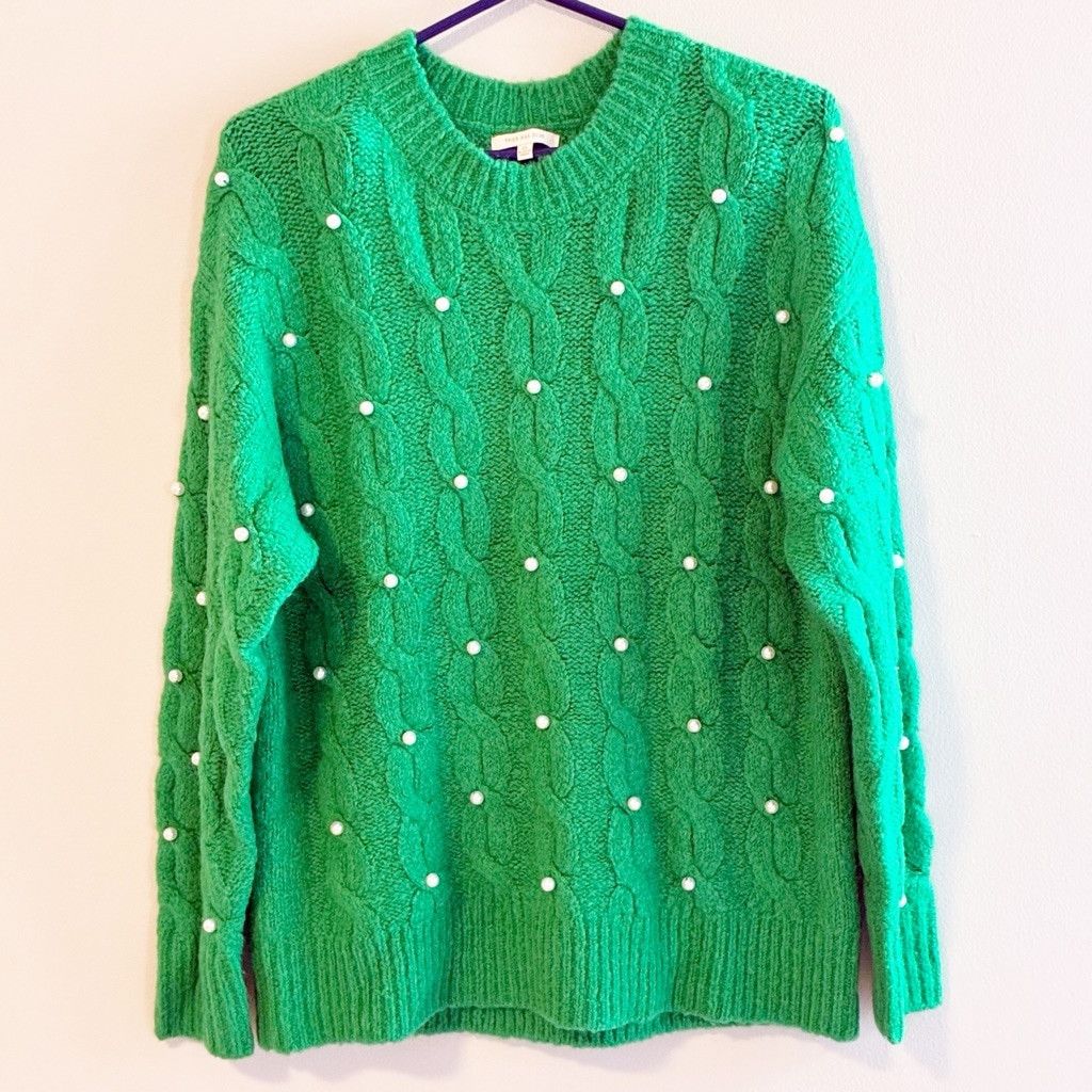 Other Skies are Blue Green Cable Knit Pearl Embellished Sweater XS Size XS / US 0-2 / IT 36-38 - 4 Thumbnail