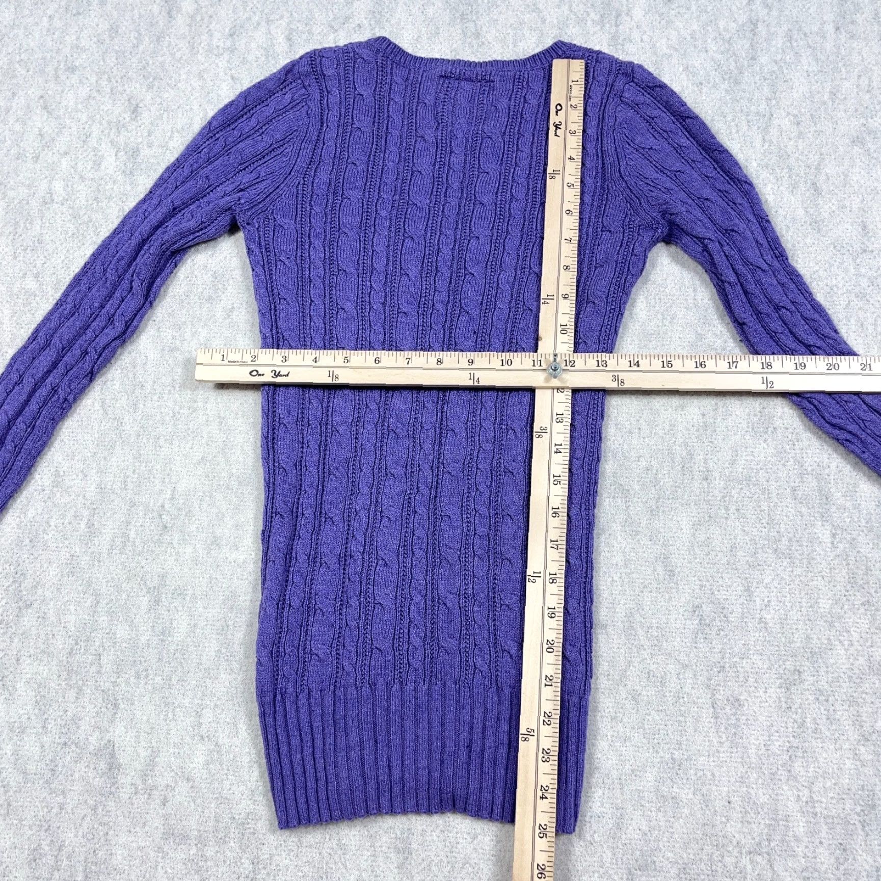 American Eagle Outfitters VINTAGE American Eagle Outfitters Sweater Women M Purple Cable-Knit Fitted Pullover Size M / US 6-8 / IT 42-44 - 6 Thumbnail