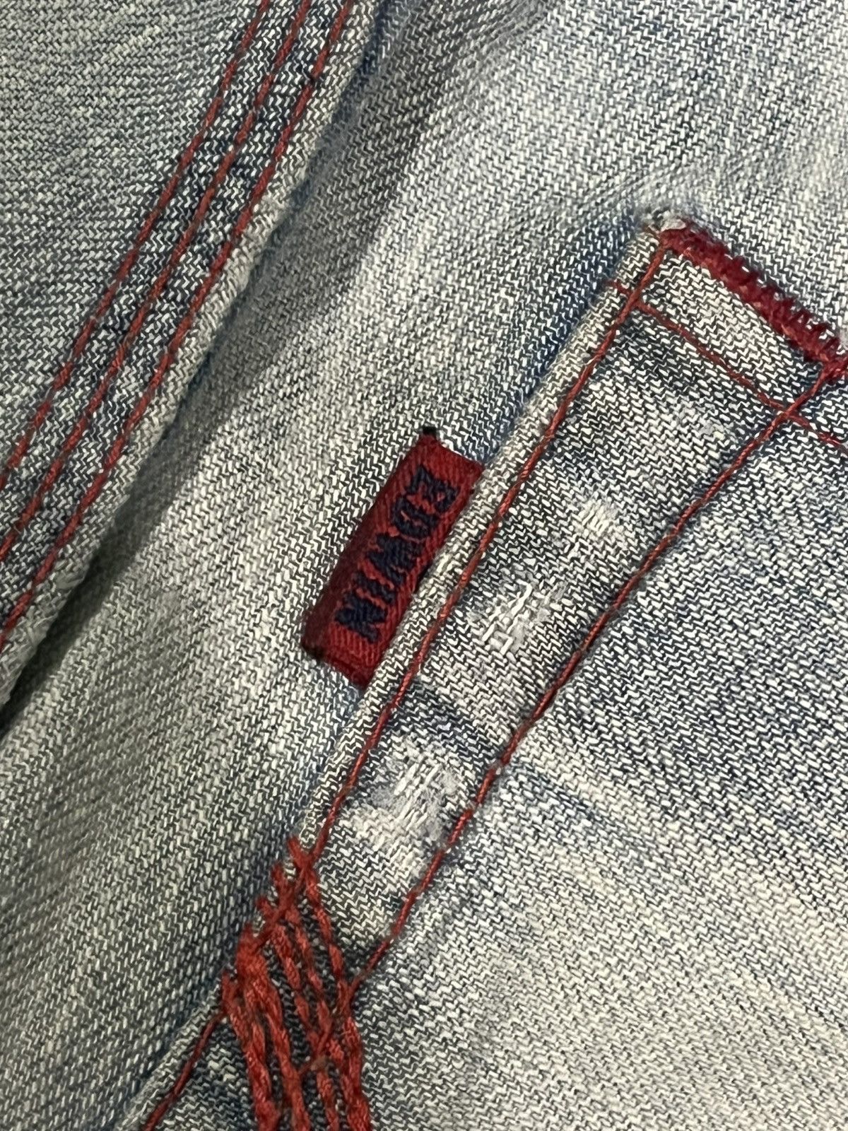 45rpm × Edwin × Japanese Brand Vintage Edwin Blue Trip 503 Red Thread Distressed Blue Jeans Size US 32 / EU 48 - 9 Thumbnail