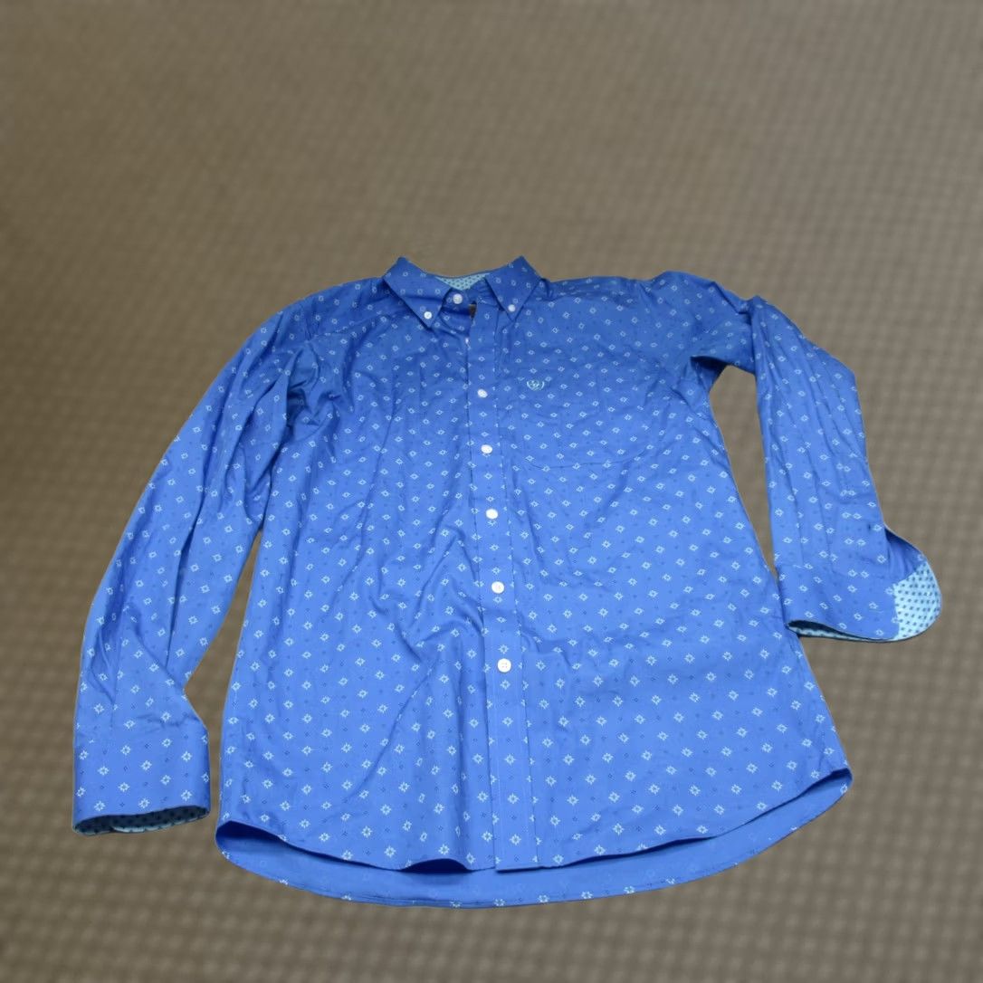 Ariat Ariat Shirt Men S Small Blue Geometric Fitted Long Sleeve Wrinkle Resistant Button-Up with Pockets Size US S / EU 44-46 / 1 - 1 Thumbnail