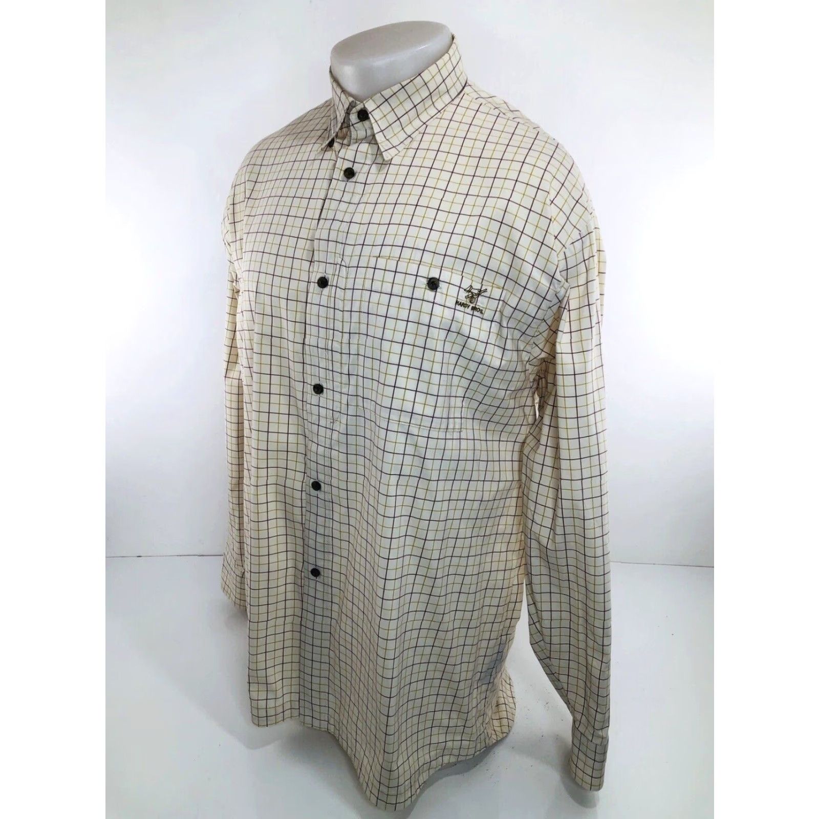 Vintage Hardy Bros Plaid Check FLY FISHING Embroidered Lg. Shirt - EXC. Button-Up - Men - Long Sleeve - Beige / Brown / Burgundy - J14 Size US L / EU 52-54 / 3 - 5 Thumbnail