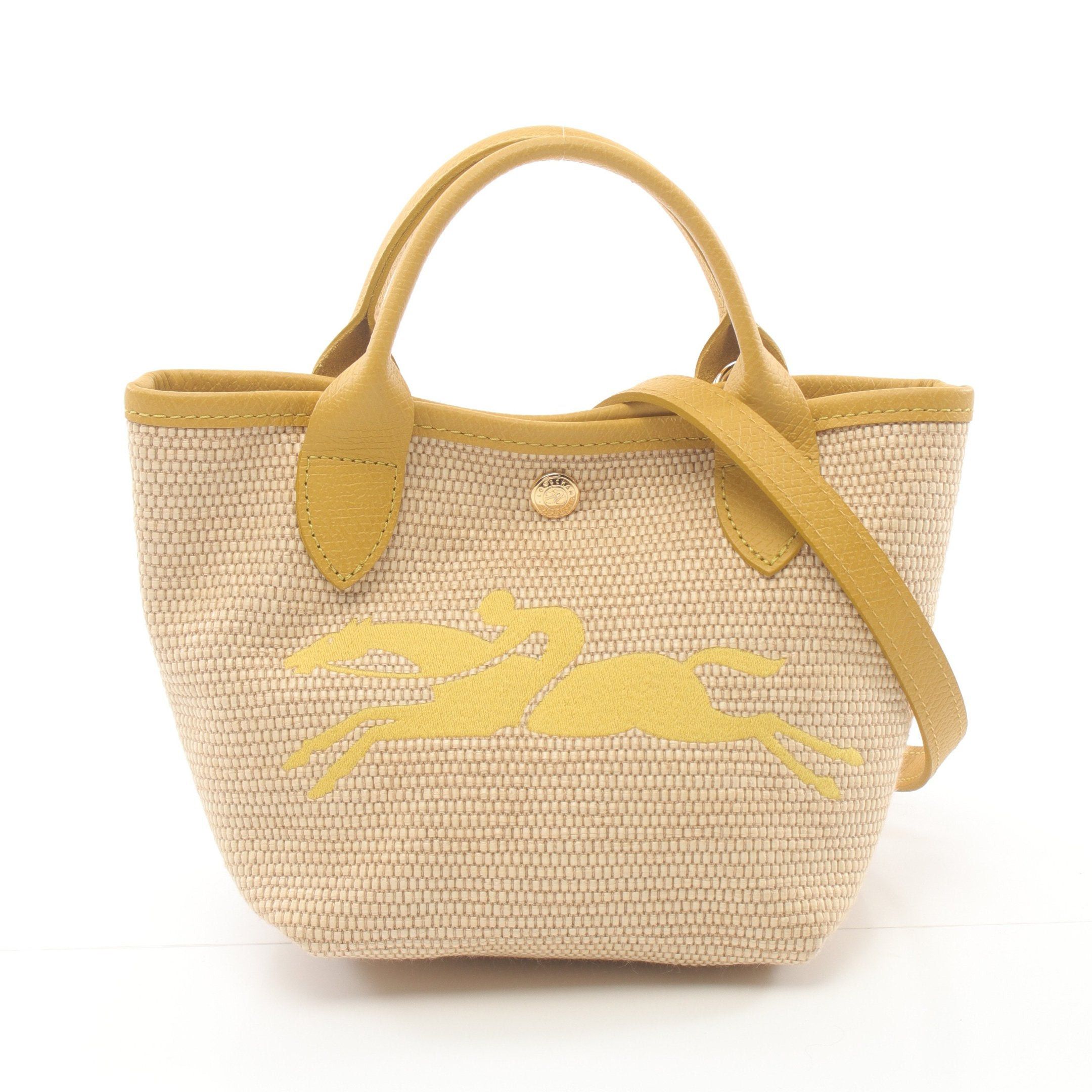 Longchamp Longchamp Le Preage Paris Xs Saint-Tropez Handbag Basket Bag Raffia Leather Beige Yellow Size ONE SIZE - 1 Thumbnail