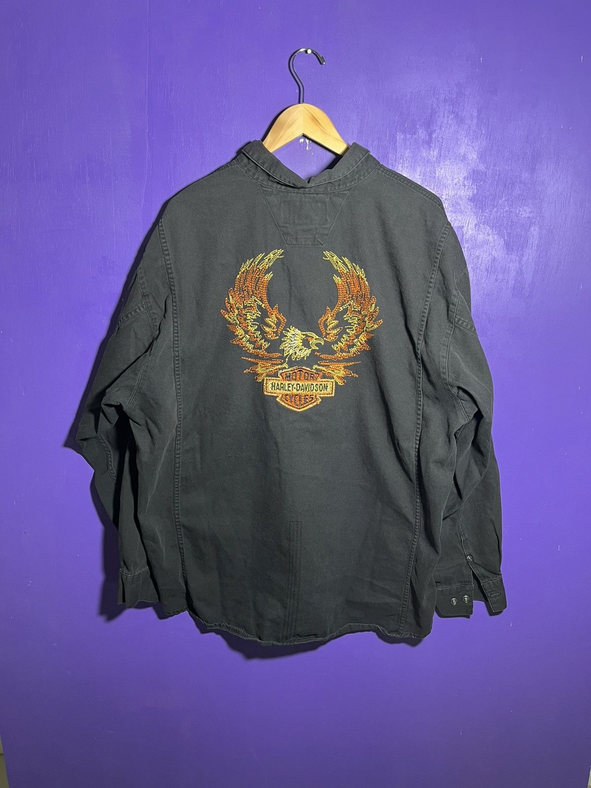 Harley Davidson × Vintage Vintage 90s Harley Davidson embroidered eagle button up Size US XXL / EU 58 / 5 - 2 Thumbnail