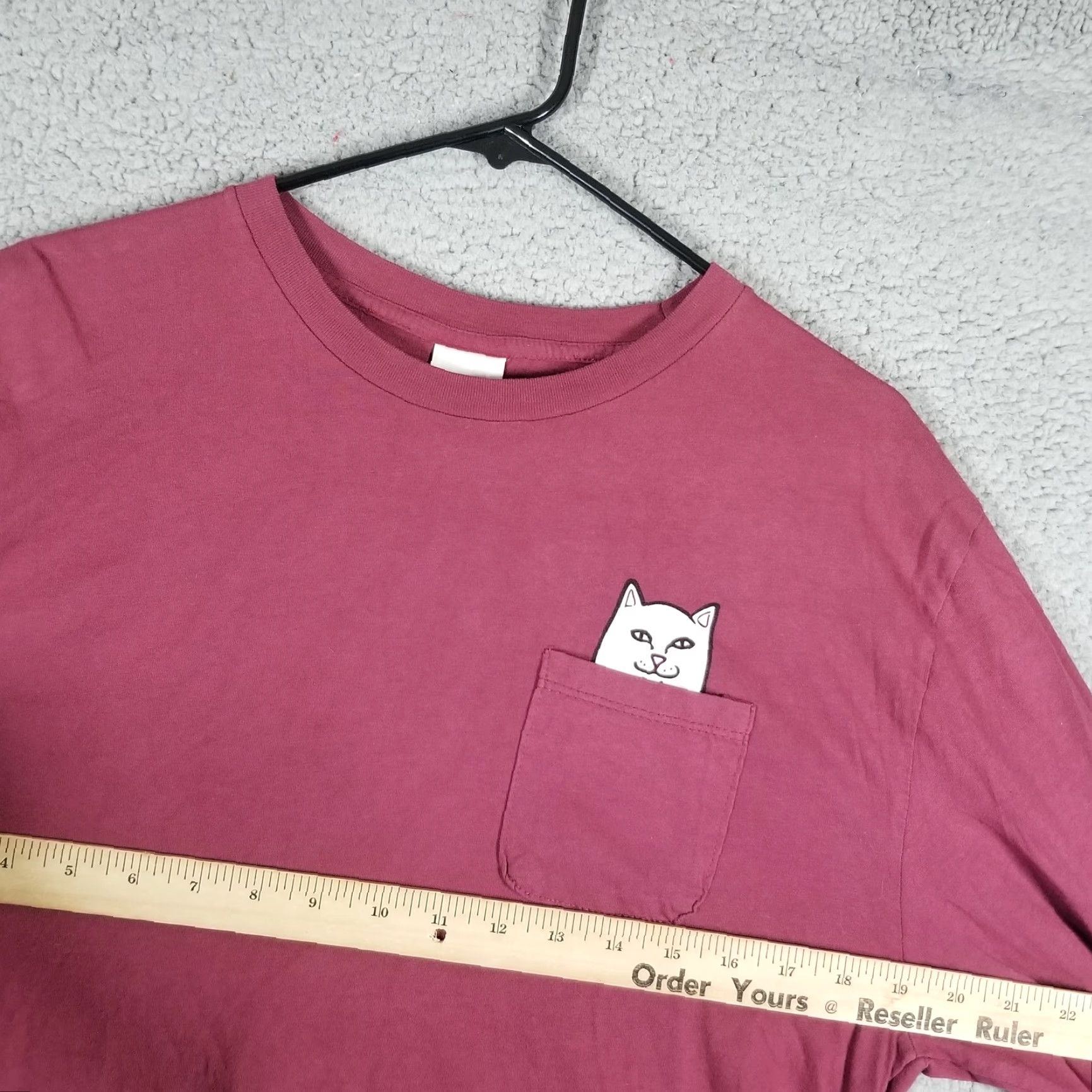 RIPNDIP RIPNDIP Long Sleeve Pocket T-Shirt Mens Medium Maroon Cat Graphic Skatewear Cotton Size US M / EU 48-50 / 2 - 5 Thumbnail