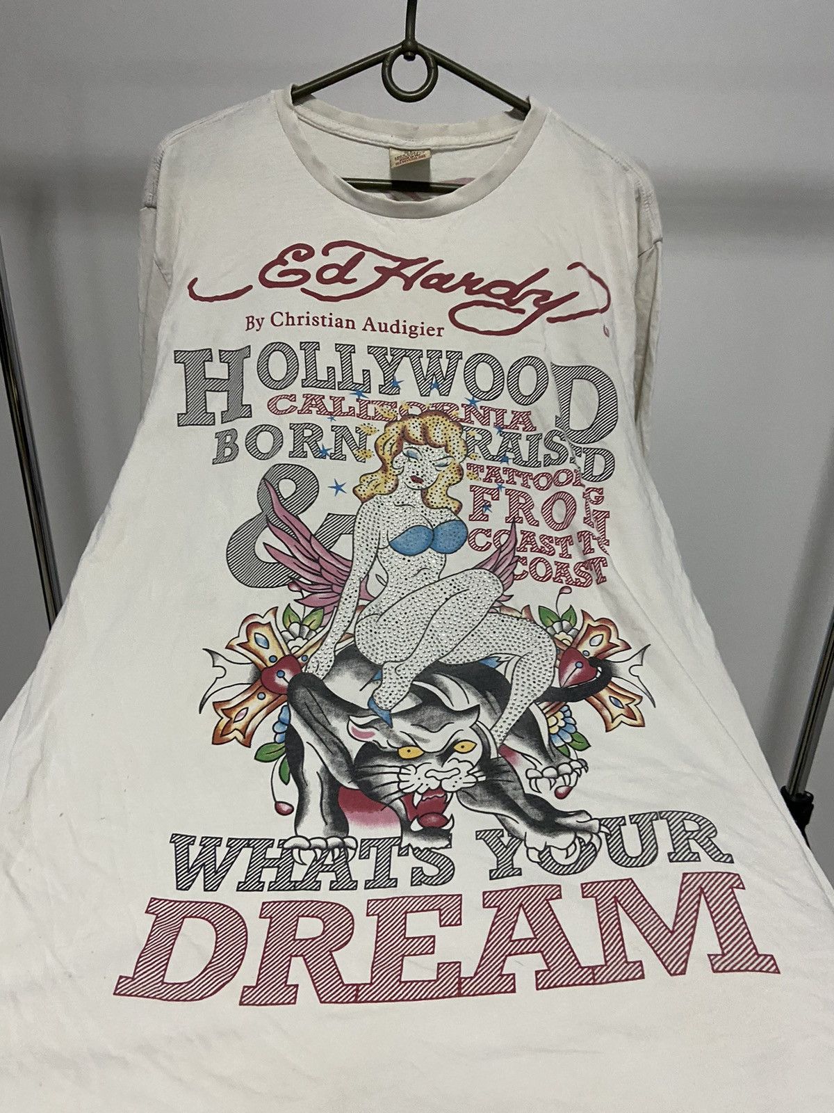 Ed Hardy × Vintage Ed Hardy t shirt girl rhinestones big print vintage tattoo Size US XL / EU 56 / 4 - 3 Thumbnail
