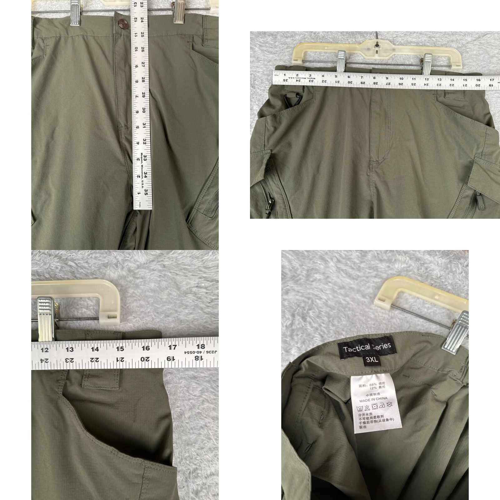 Vintage Tactical Pants Men 33 Green Straight Leg Nylon Rip Stop Cargo Pockets Hiking 33x31 Pants Size US 33 - 8 Thumbnail