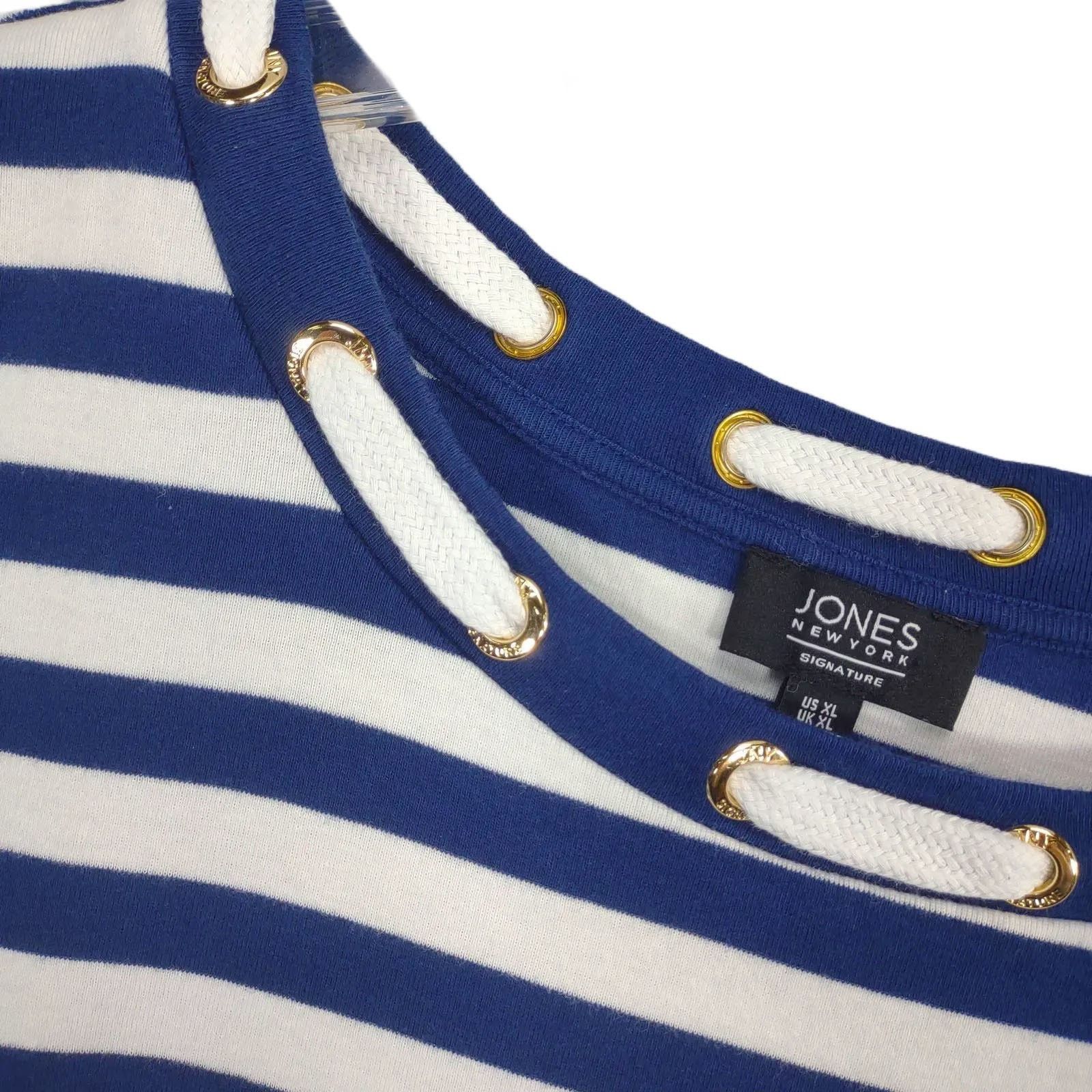 Jones New York Jones NY Women's XL Navy Striped Nautical 3/4 Sleeve Shirt Size XL / US 12-14 / IT 48-50 - 4 Thumbnail