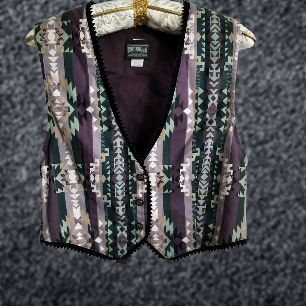 Vintage VINTAGE Roughrider Circle T Aztec Print Tapestry Western Vest Womens Medium USA Size M / US 6-8 / IT 42-44 - 1 Thumbnail