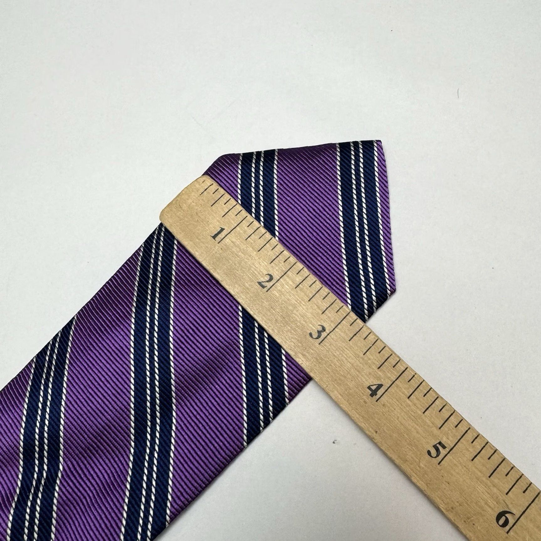 Brooks Brothers Brooks Brothers Tie Silk Striped Purple Navy Made in USA 3.5"x60" Mens Size ONE SIZE - 6 Thumbnail
