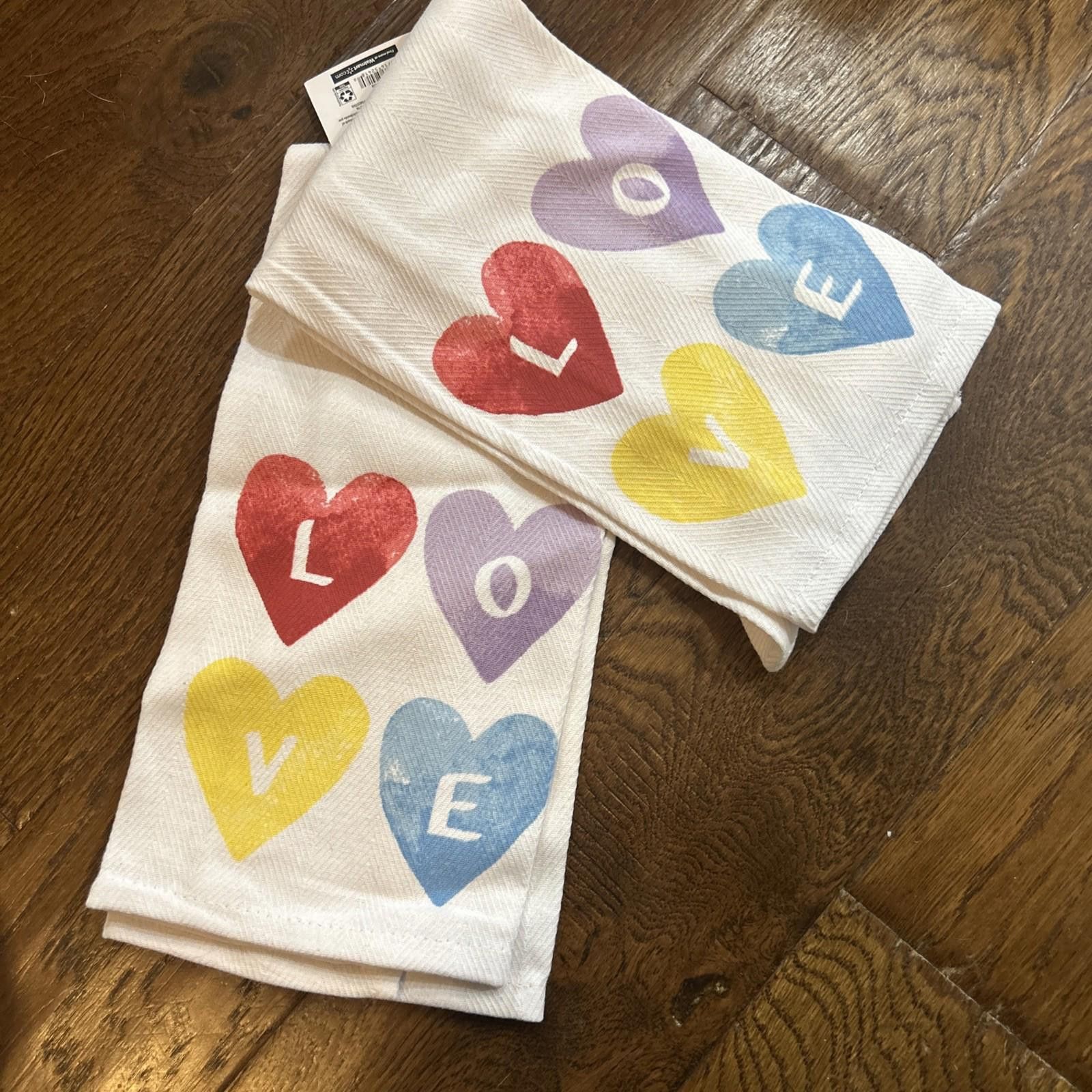 Designer Mainstay Kitchen Towels Set Of Two Love Hearts Boho 15"x25" Size ONE SIZE - 2 Thumbnail