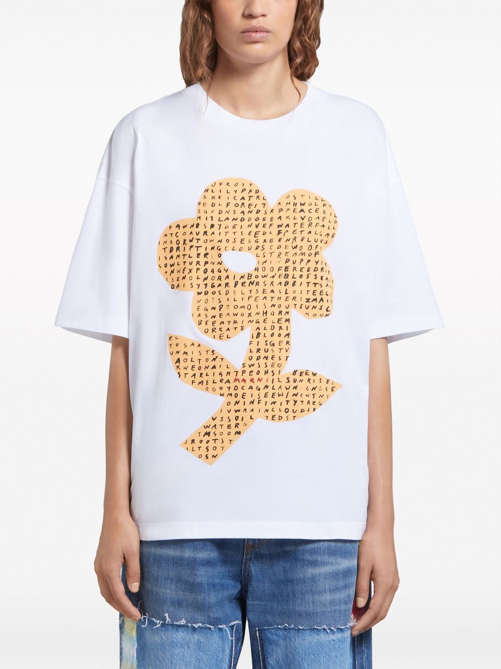 Marni o1w1db10125 Floral Print Cotton T-Shirt in White Size S / US 4 / IT 40 - 2 Thumbnail