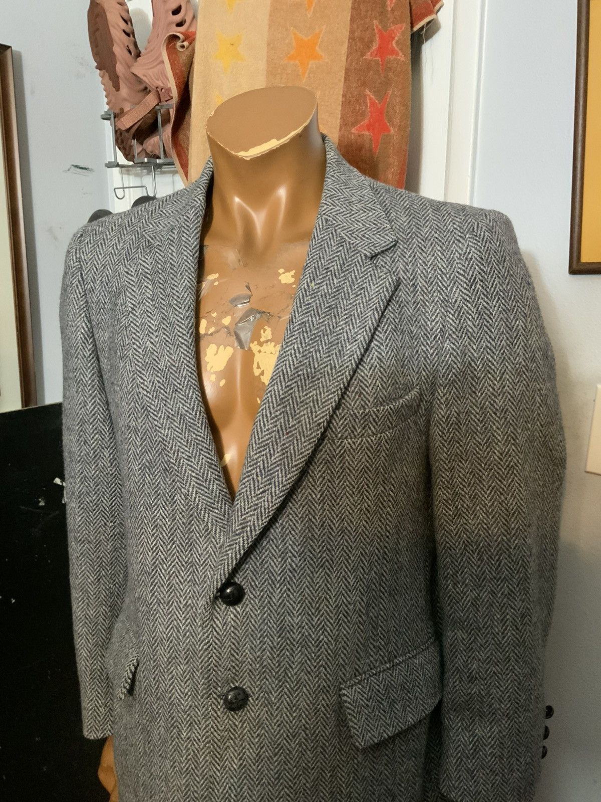 Harris Tweed VTG Harris Tweed Handwoven Wool Herringbone Blazer Jacket Size 42R - 14 Thumbnail