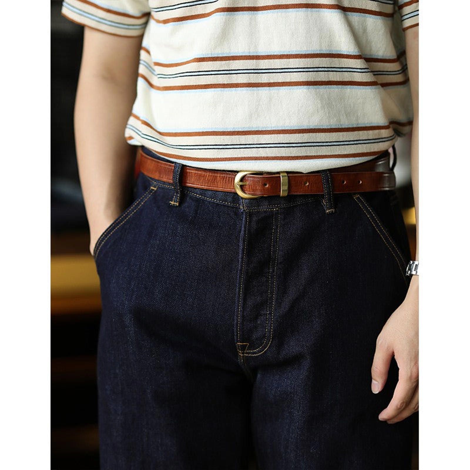 Leather × Vintage Vintage Leather Belt – Brass Single Prong, Workwear Style Size ONE SIZE - 4 Thumbnail