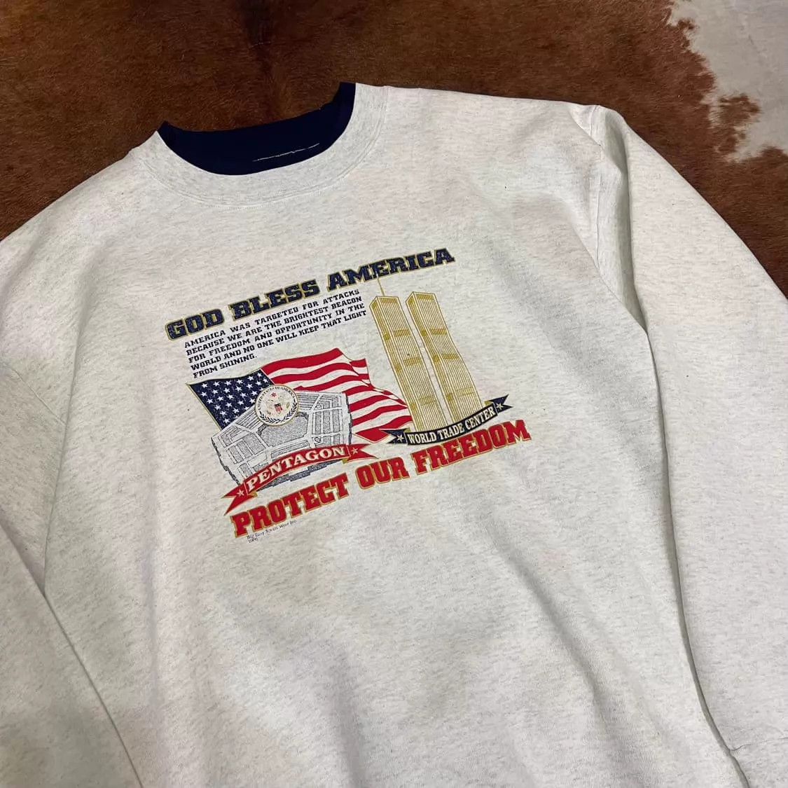 Other 90s God Bless America Color Block Double Collar Sweatshirt Size US XXL / EU 58 / 5 - 1 Thumbnail
