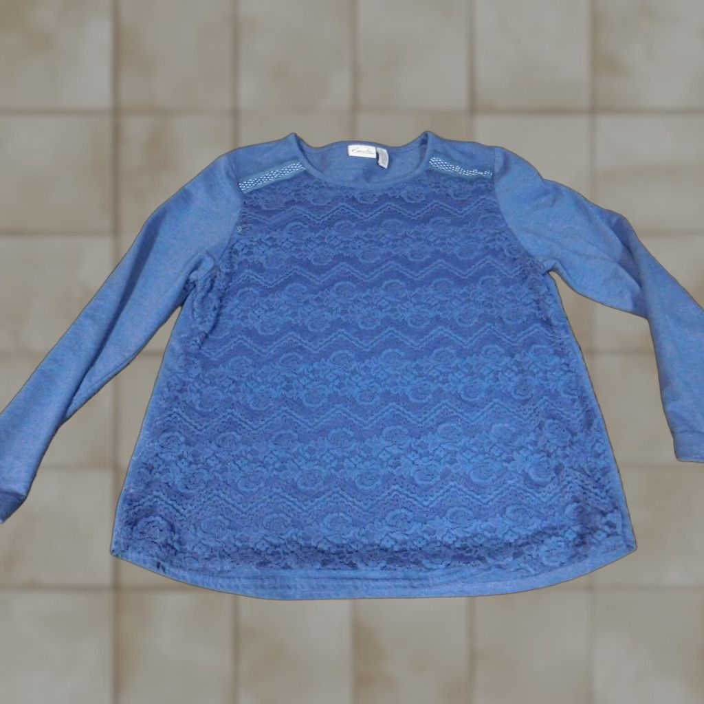 Vintage Kim Rogers Womens Sweater Pullover Crew Neck Blue PR Petite Knit Lightweight Long Sleeve Corkbackless? Size L / US 10 / IT 46 - 1 Thumbnail