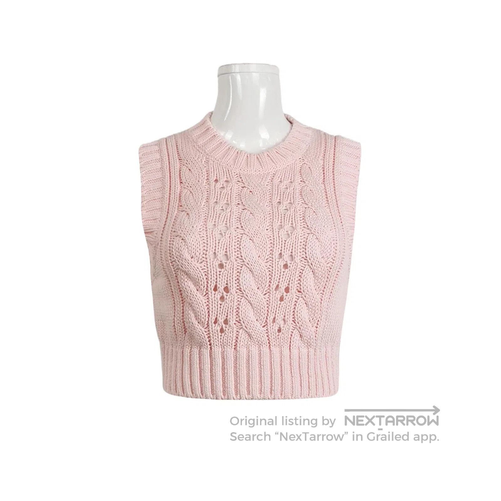 Prada Pink Cotton Cable Knit Sleeveless Top .