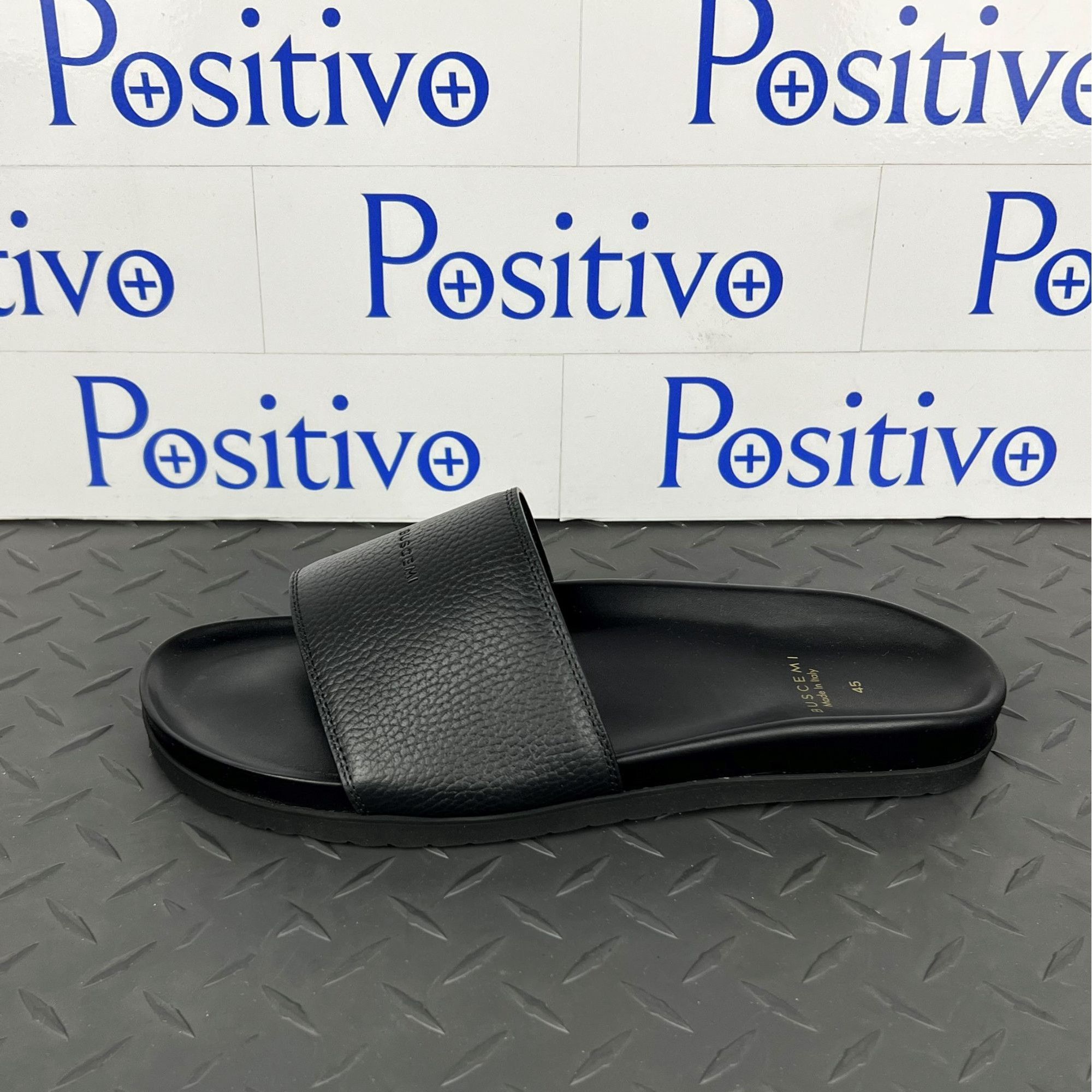 image of Buscemi Mens Slide Alce Black Leather Sandals Us 14 Eu 47