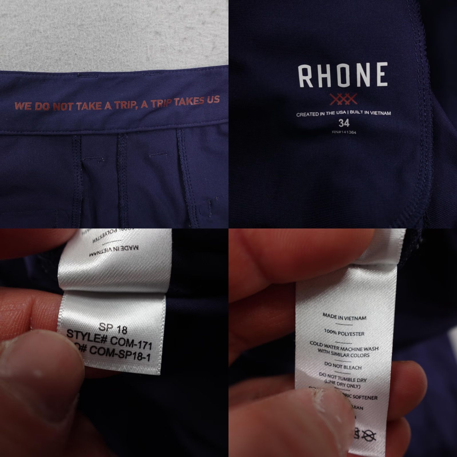 Rhone Rhone Pants Mens 34x30 Blue Commuter Performance Chino Straight Leg Golf Stretch Size US 34 / EU 50 - 9 Thumbnail
