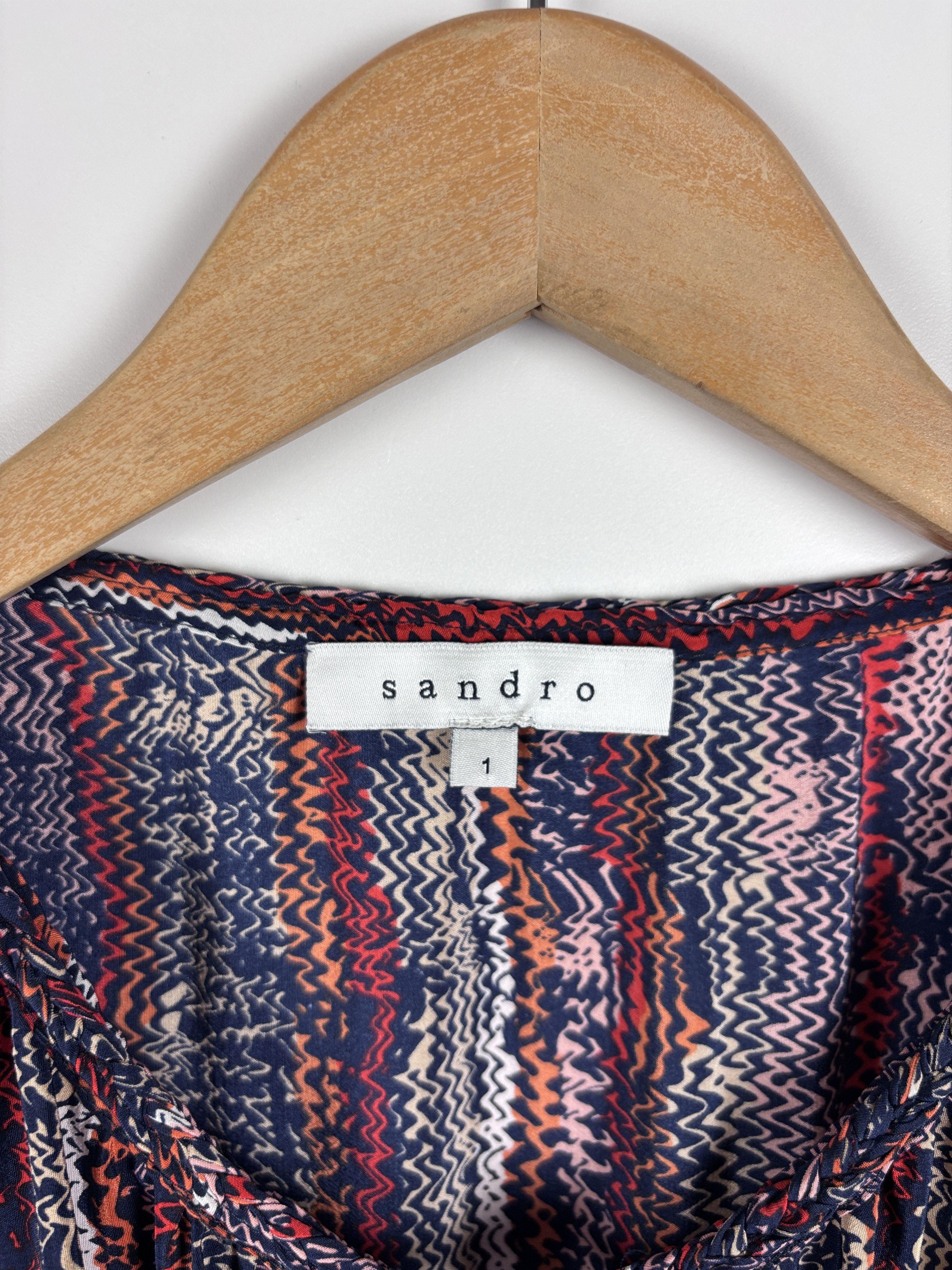 Sandro Sandro Silk Zigzag Pattern Long Sleeve Dress Elastic Waist 1 Size S / US 4 / IT 40 - 4 Thumbnail