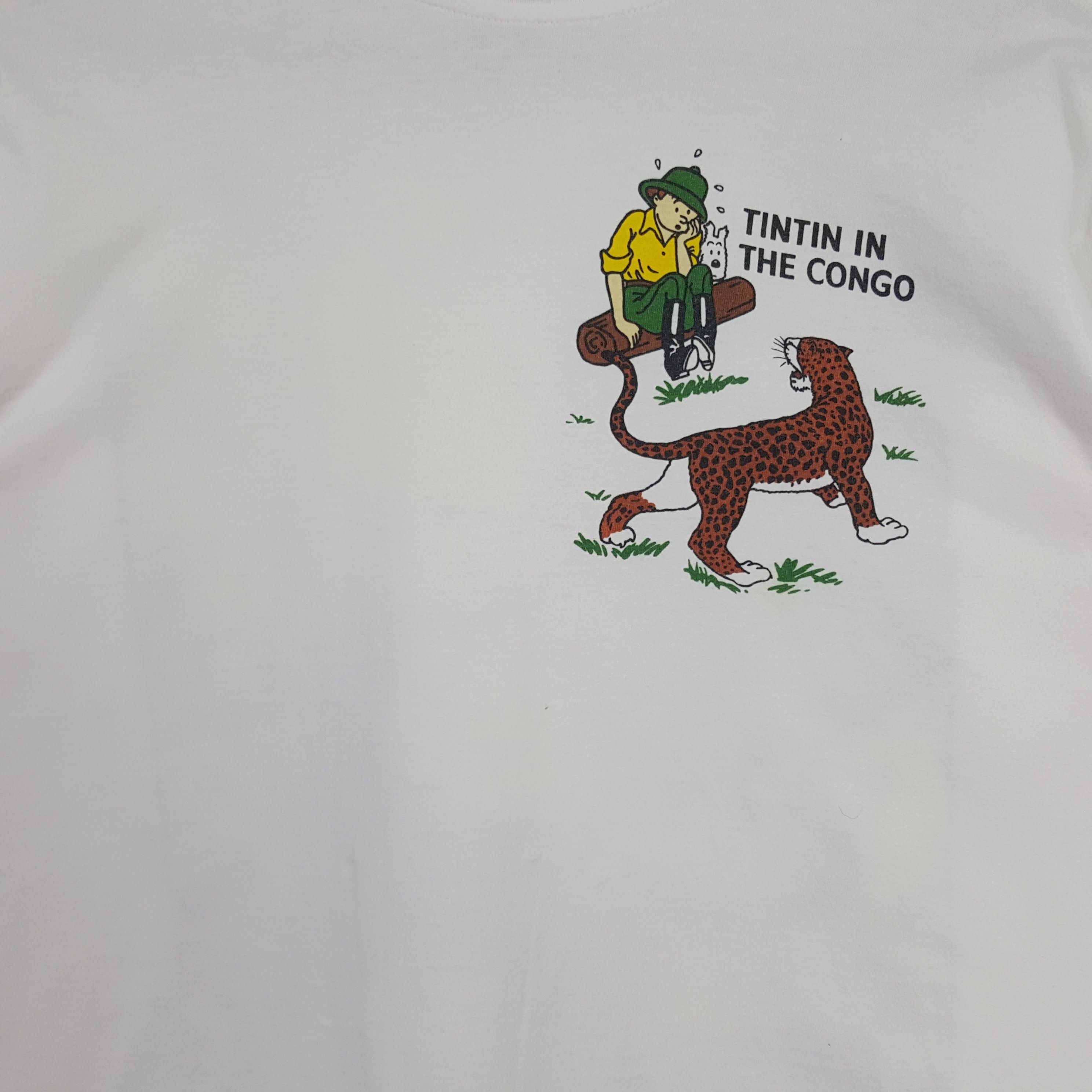 Vintage Vintage Tintin In The Congo American Cartoon Movie Tshirt Size US L / EU 52-54 / 3 - 4 Thumbnail