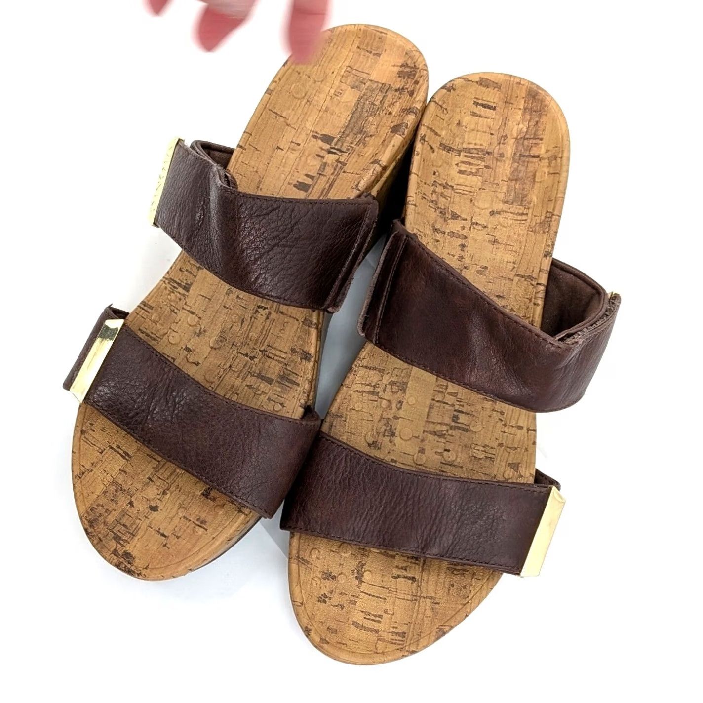 Vionic Vionic Pepper Brown Leather Cork Wedge Slide Sandals - Women 9 Size US 9 / IT 39 - 2 Thumbnail