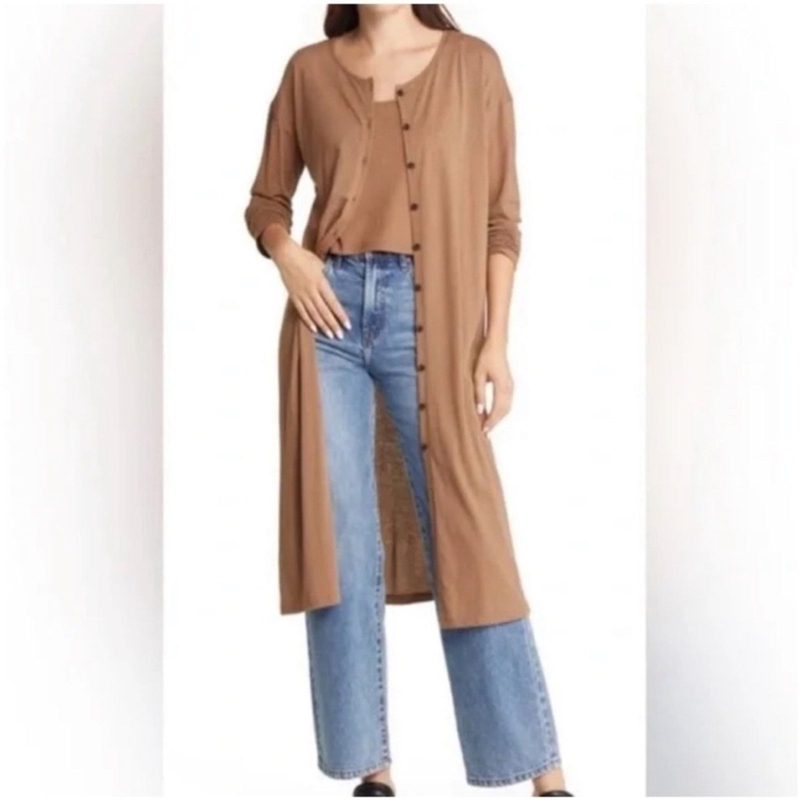 Madewell Earthy Brown Long Sleeve Duster Cardigan Button EUC