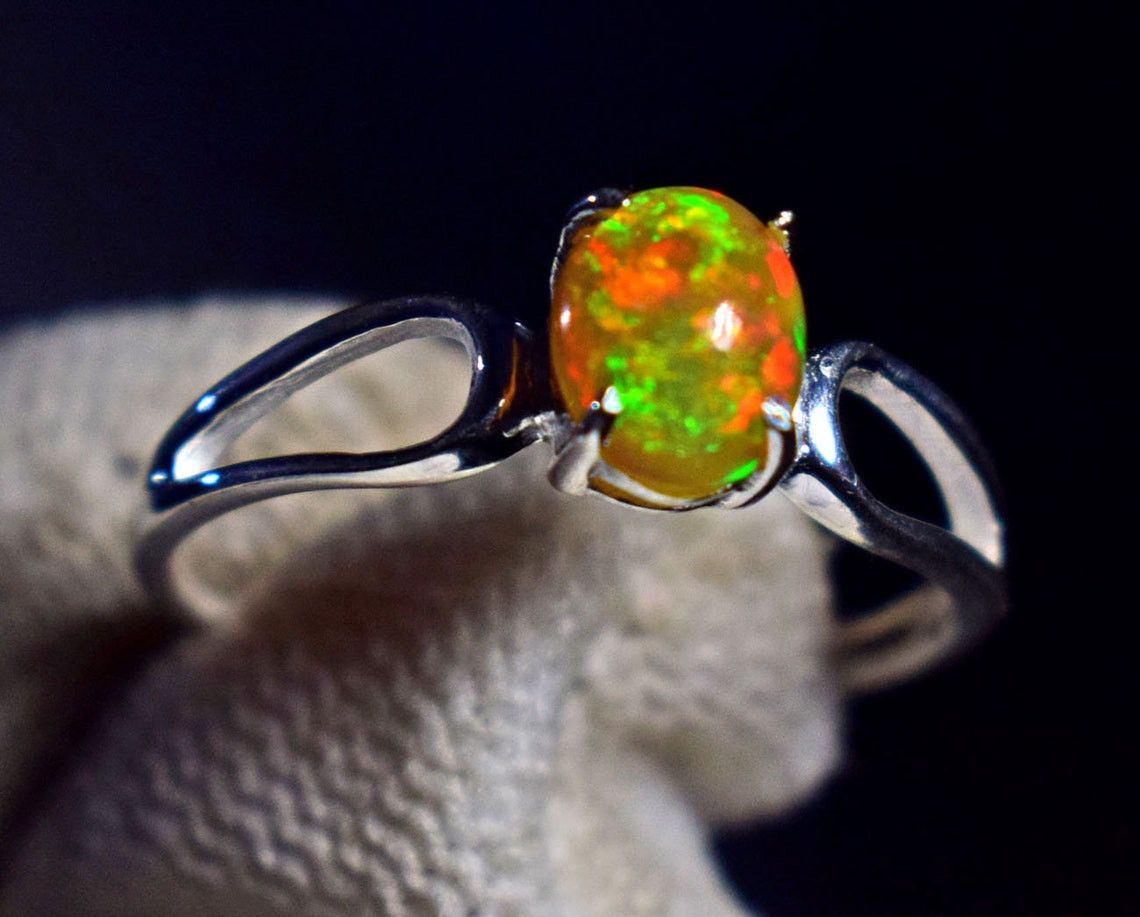 Handmade Ethiopian Opal Ring: Minimal 925K Silver, October Birthstone Size ONE SIZE - 6 Thumbnail