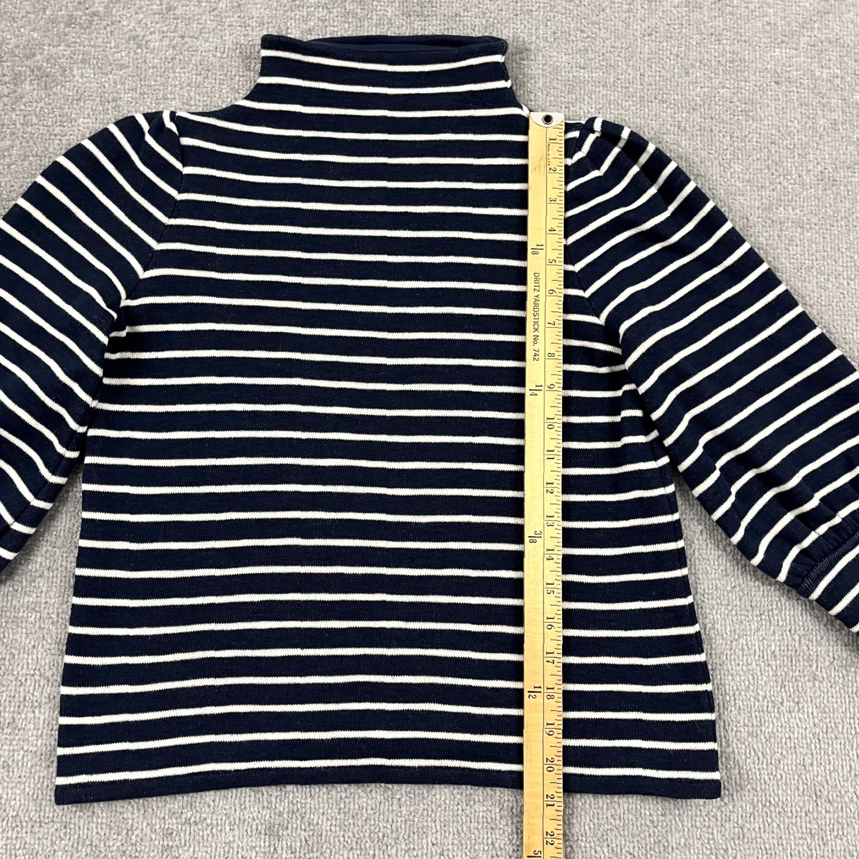 Madewell Madewell Mockneck Sweater Top Striped Womens XS Knits Pullover Gathered Sleeve Dark Nightfall Blue Casual Womens XS Size XS / US 0-2 / IT 36-38 - 3 Thumbnail