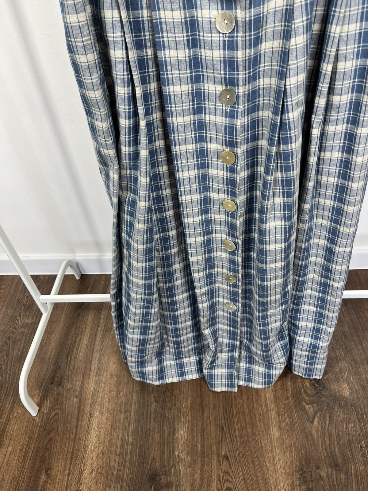 Other Vintage Dirndl Style Dress Blue Plaid Linen Folk Maxi Dress Size M / US 6-8 / IT 42-44 - 5 Thumbnail