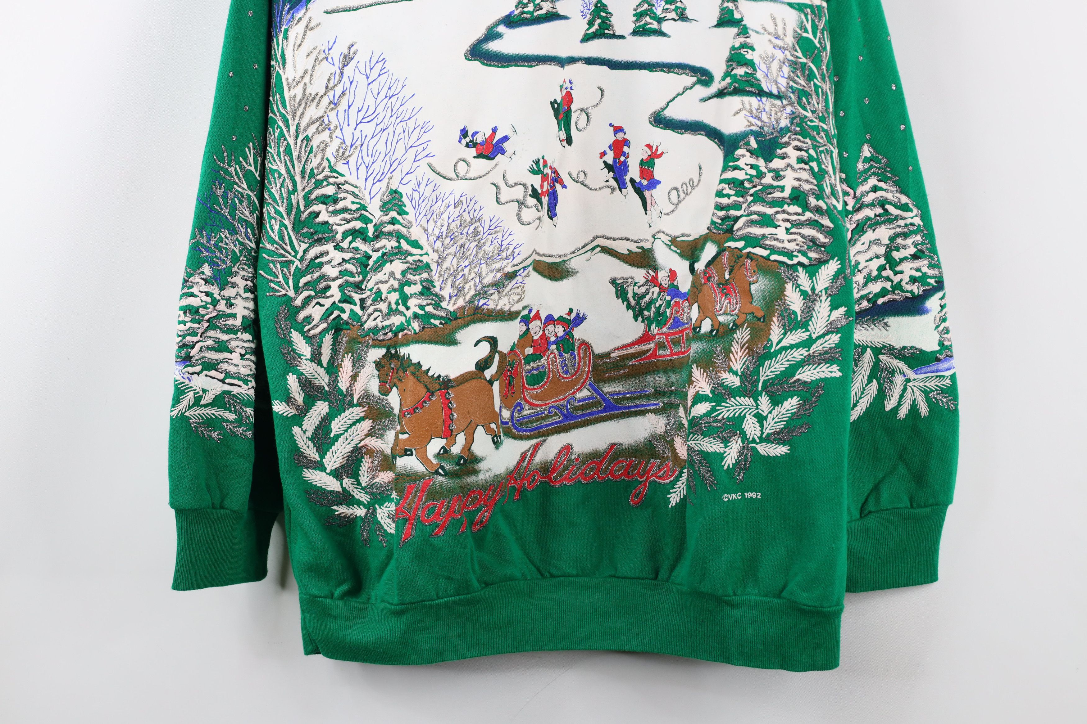 Vintage Vintage 90s Streetwear All Over Print Sweatshirt Green USA Size XL / US 12-14 / IT 48-50 - 3 Thumbnail