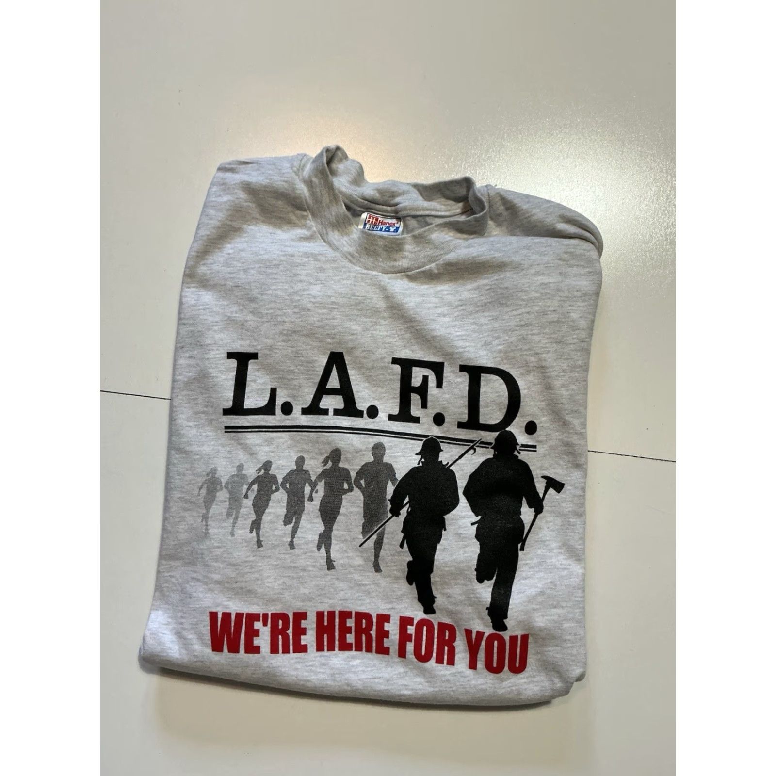 Hanes VINTAGE LAFD T-Shirt Hanes Gray XL Firefighters Training Graphic Mens Size US XL / EU 56 / 4 - 2 Thumbnail