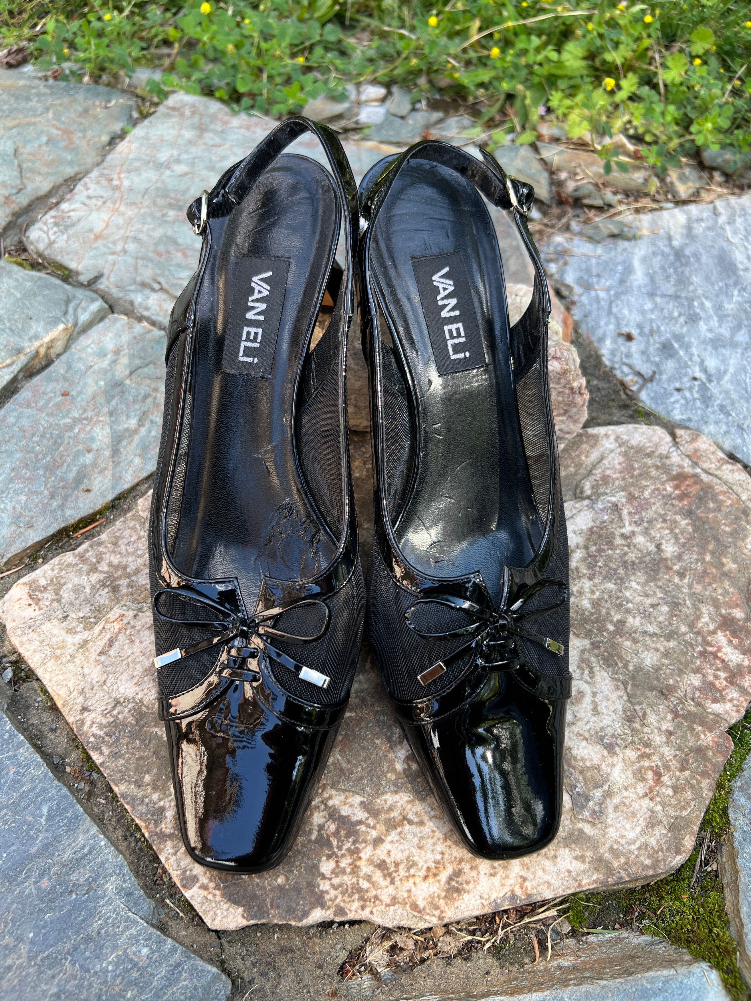 VANELI Black Mesh and Patent Sling Backs Size US 9.5 / IT 39.5 - 4 Thumbnail