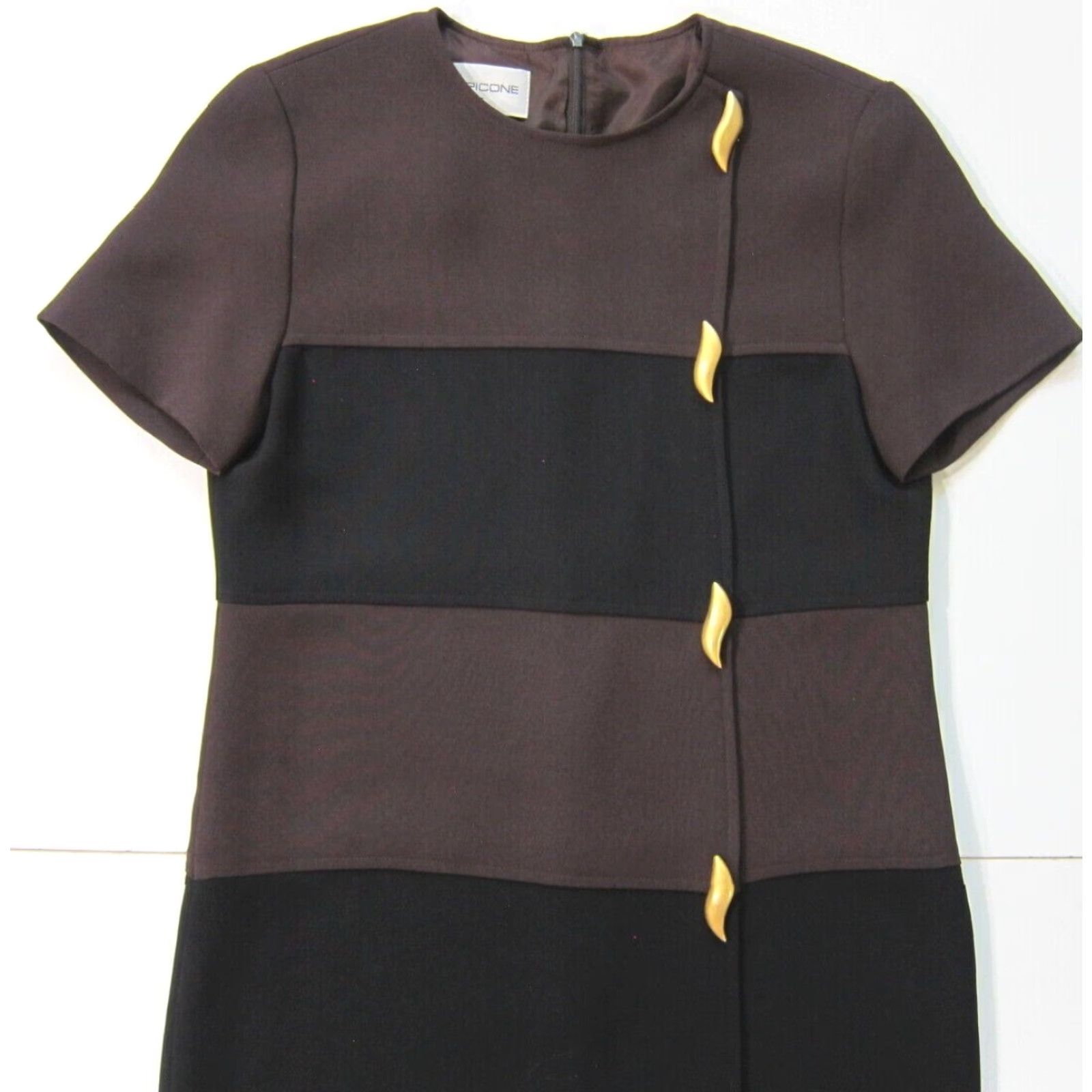 Evan Picone Vintage Evan-Picone Brown Black Gold Button Sheath Straight Tunic Dress Women 4 Size S / US 4 / IT 40 - 7 Thumbnail